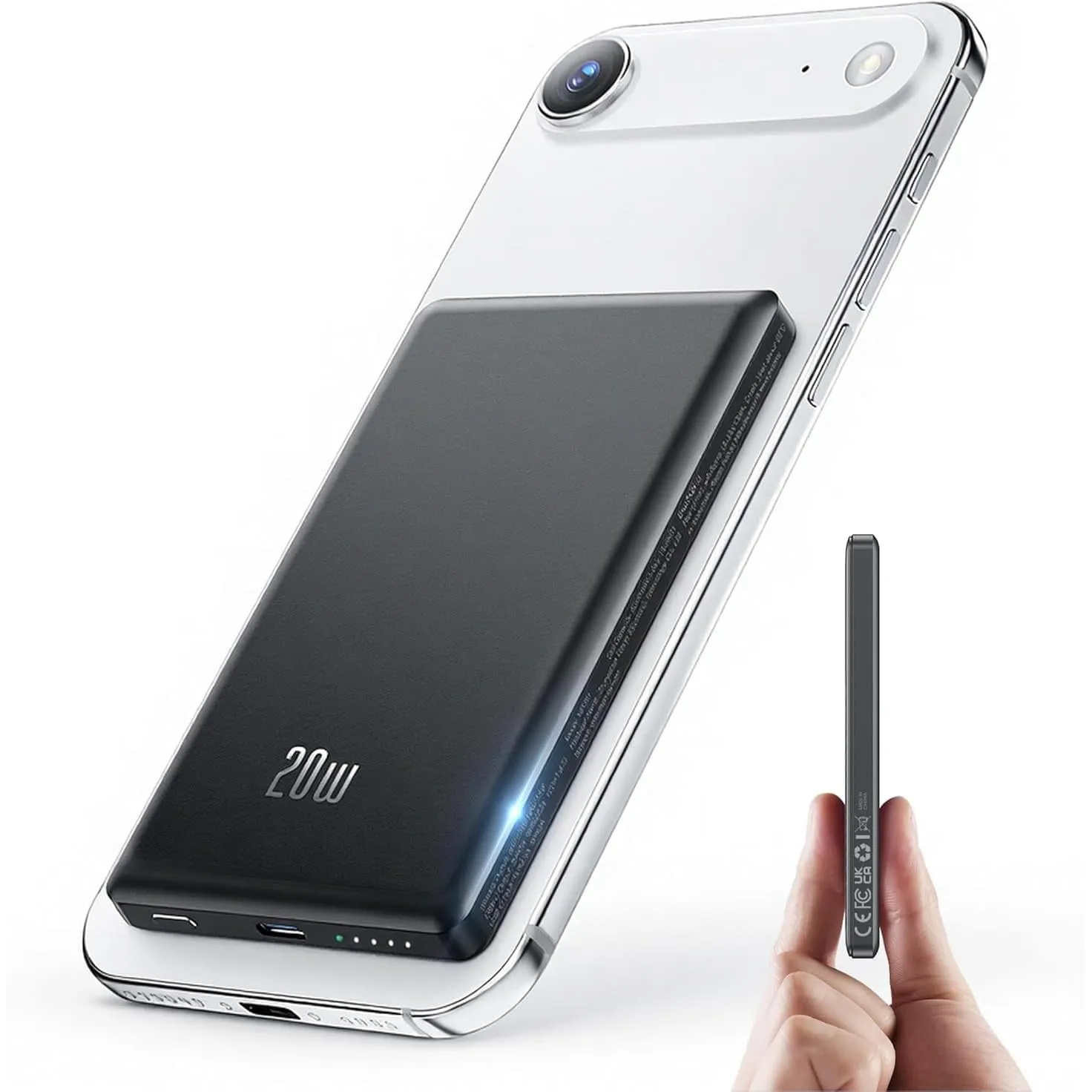 Ultra Slim iPhone Powerbank für Magsafe, Ntaanoo Magnetische Power Bank Induktives Laden 5000mAh, 20W Schnellladung Wir…