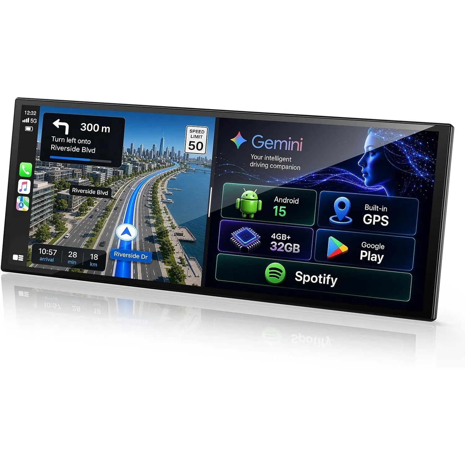 LAMTTO AI CarPlay Display 11 Zoll mit Android 15, Google Play & Gemini AI