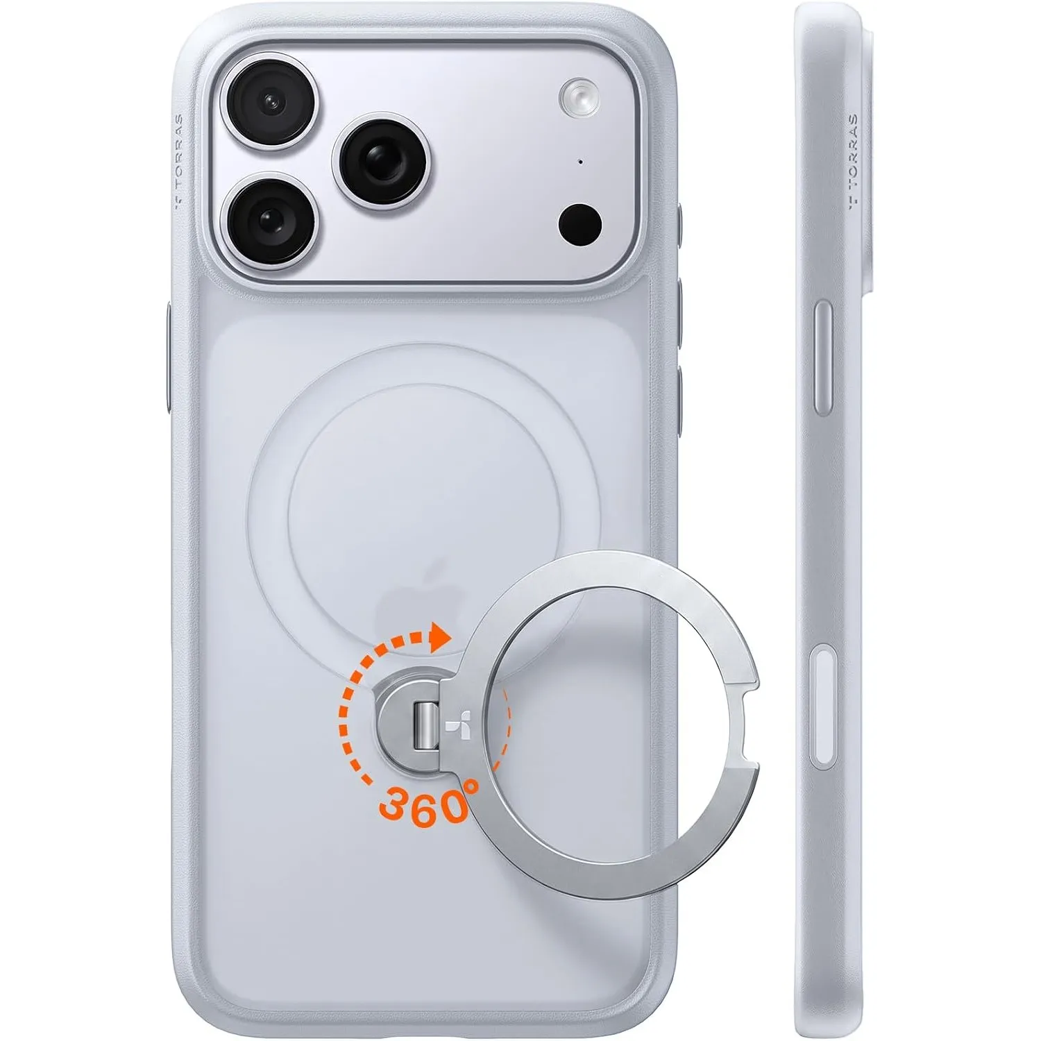 TORRAS Ostand Q3 Spin für iPhone 18 Pro Hülle mit 360° Ständer Silbergrau