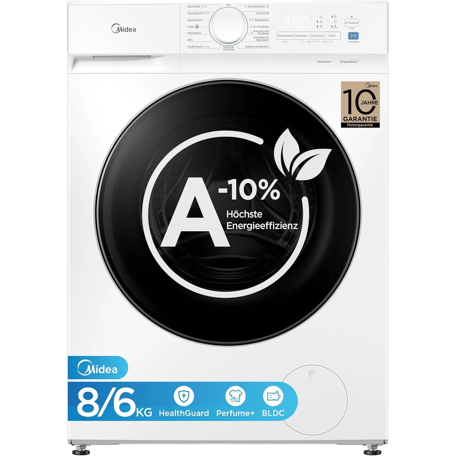 Midea Waschtrockner 8/6 kg EEK A-10% 15 Min Schnellwäsche weiß MFV3ED80BA10