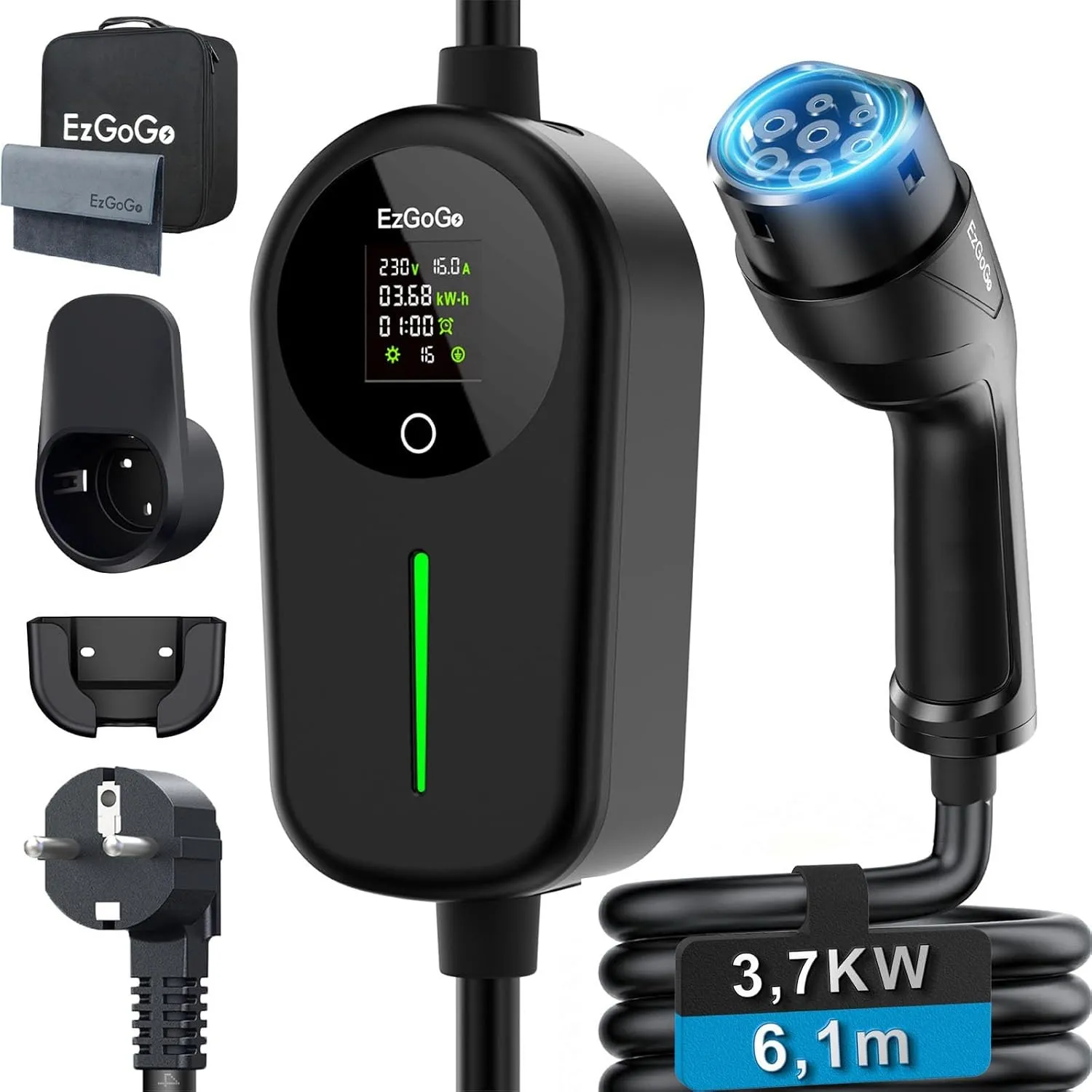 EzGoGo Typ 2 Ladekabel Schuko 3,7kW 6,1m, 6-16A, EV Ladegerät