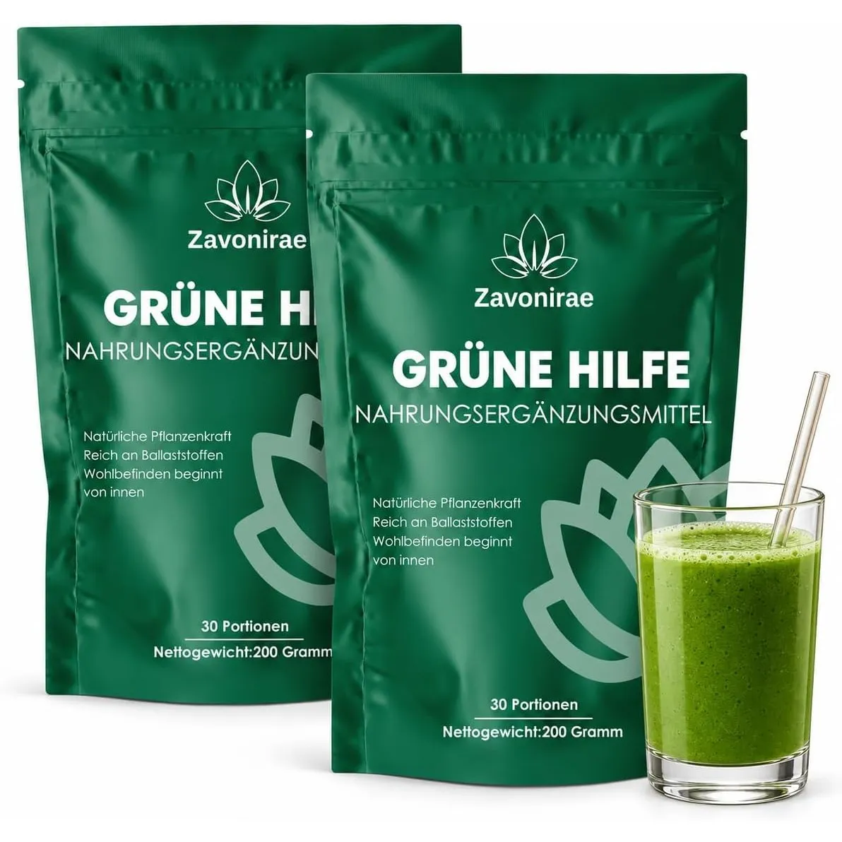 2 Pack x 200g Grüne Entgiftungspulver - 2626 New 400g Superfood Greens Helfer Mix mit Matcha, Gerstengras & Heidelbeere…