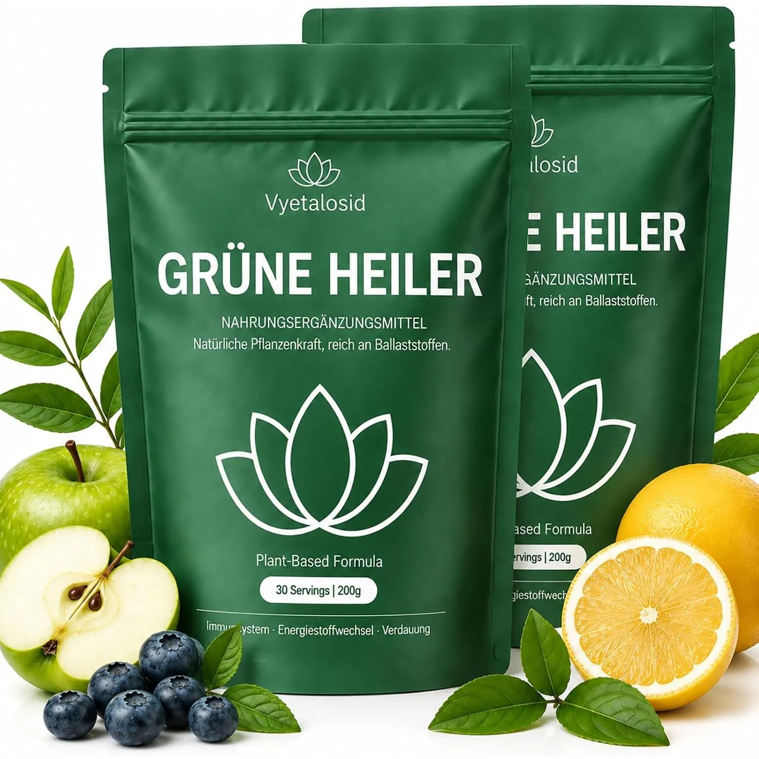 Grünes Entgiftungspulver,Superfood Green Pulver Helfer mit Matcha,Gerstengras,Spirulina & Wildheidelbeere– Reich an Bal…