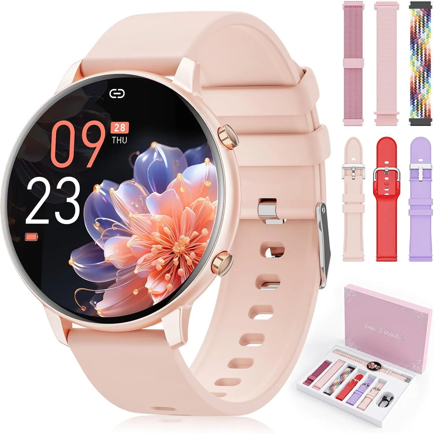 Smartwatch Damen, 1,39" HD Fitness Tracker mit 7 Armbändern & Geschenkbox