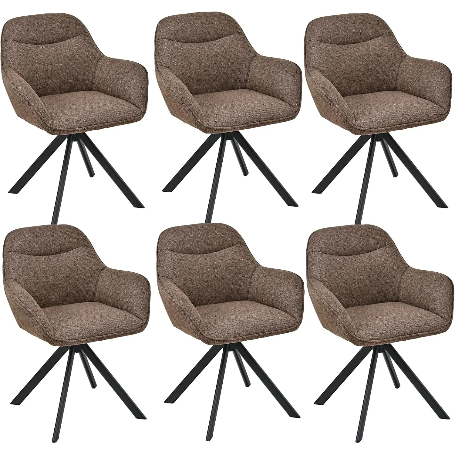 Esszimmerstühle Drehbar 6er Set mit Armlehne, 360° drehbar, Polsterstuhl Leinen, Drehstuhl Esszimmer, Küchenstuhl mit M…