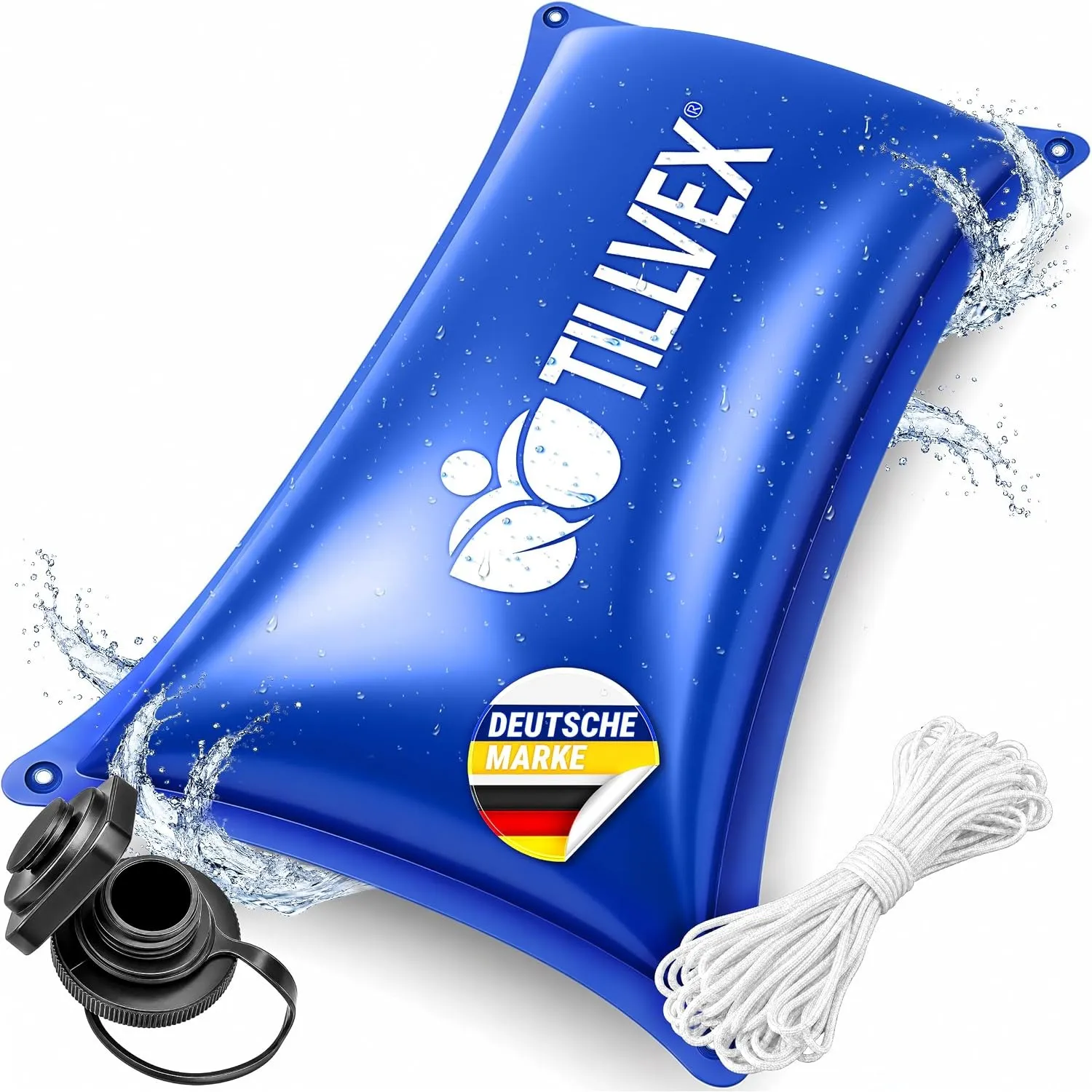 tillvex® Poolkissen Winter XXL 2x2,4m rechteckig + 12m Seil & Reparaturkit