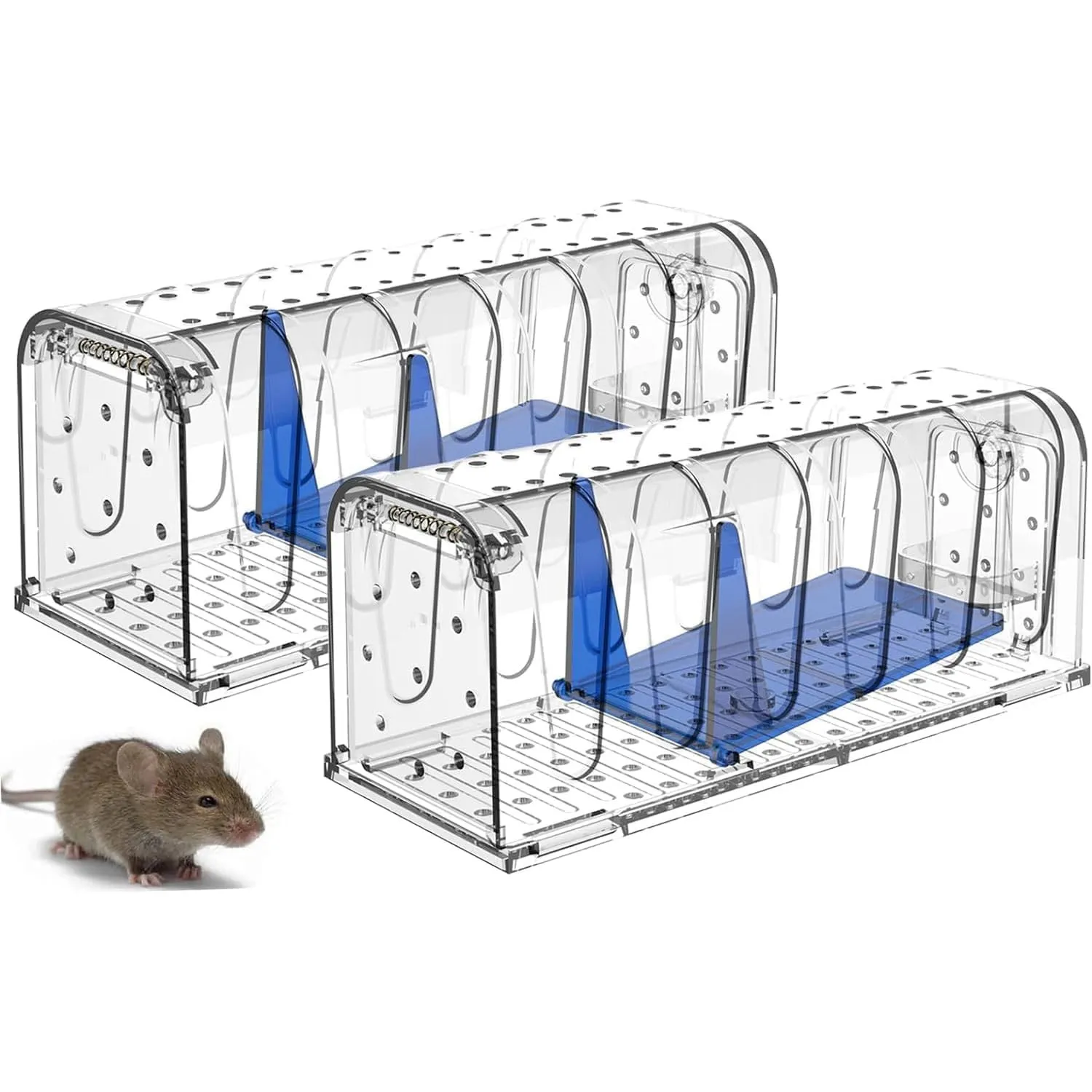 Lebendfalle für Maus Mausefalle 2er Set (Transparent blau)
