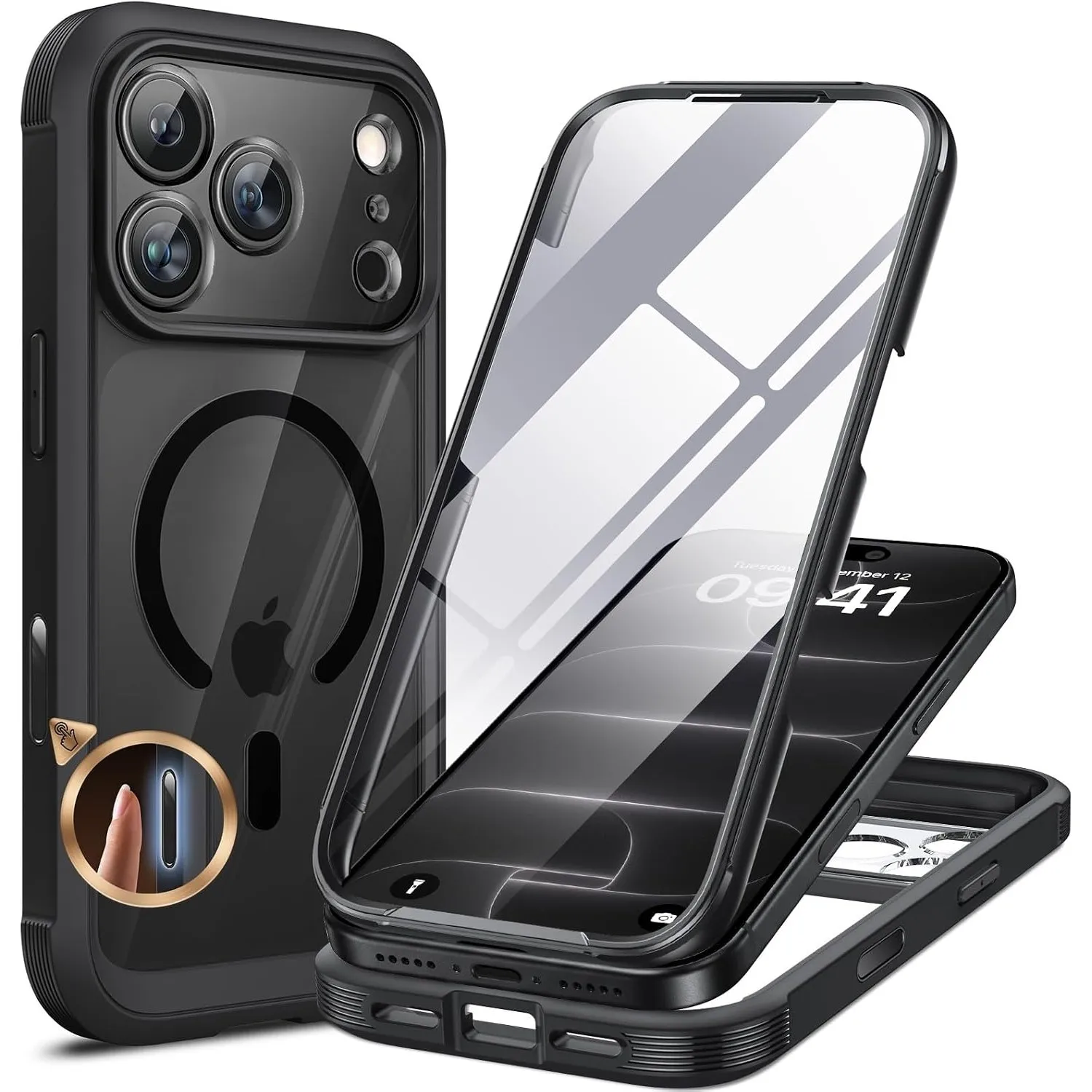 Miracase für iPhone 18 Pro Hülle 360° Stoßfest mit MagSafe, Schwarz