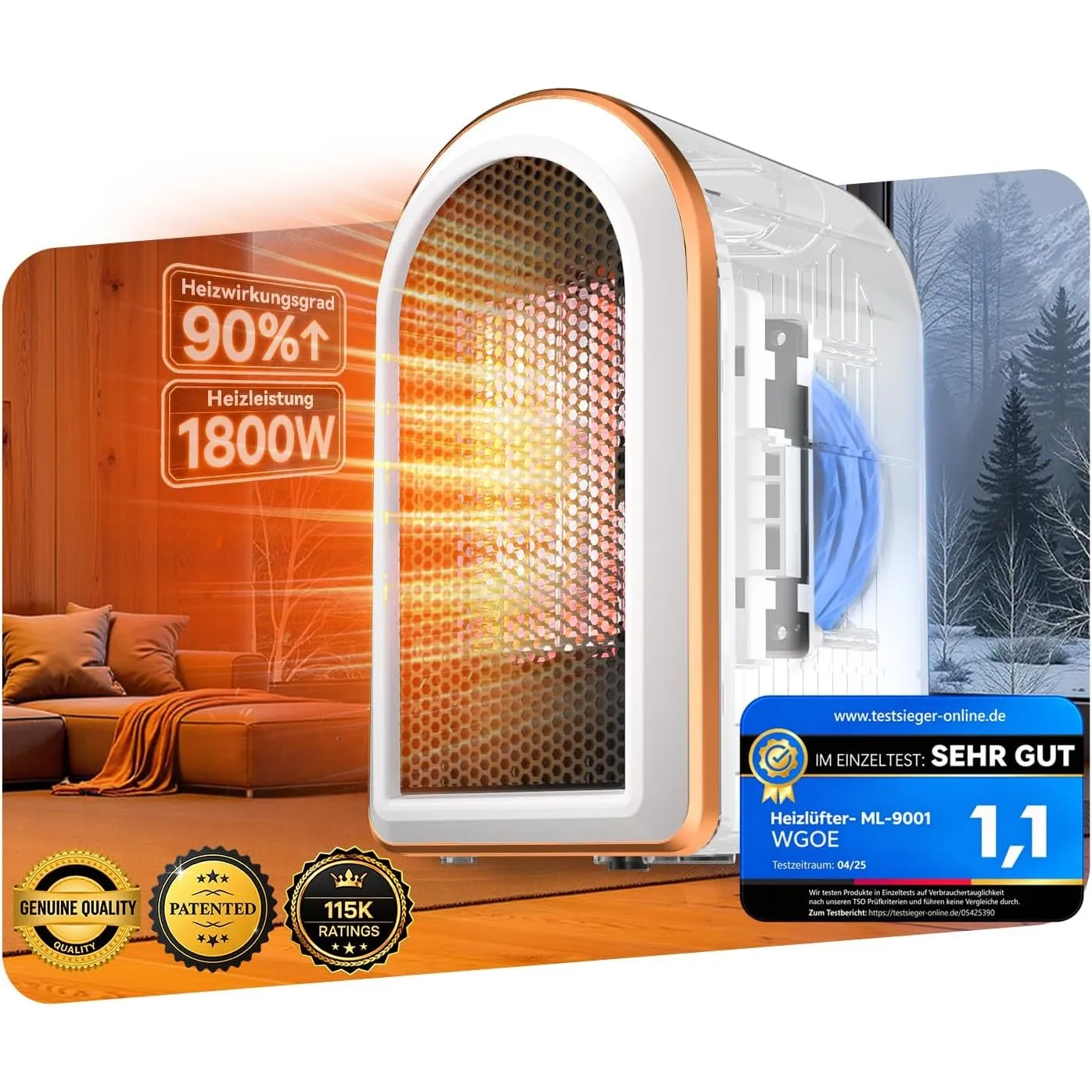 Neuer Verbesserter Heizlüfter【90% höhere Heizleistung – Branchenführer】Elektrische Heizung【2s Sofortheizung & geräuscha…