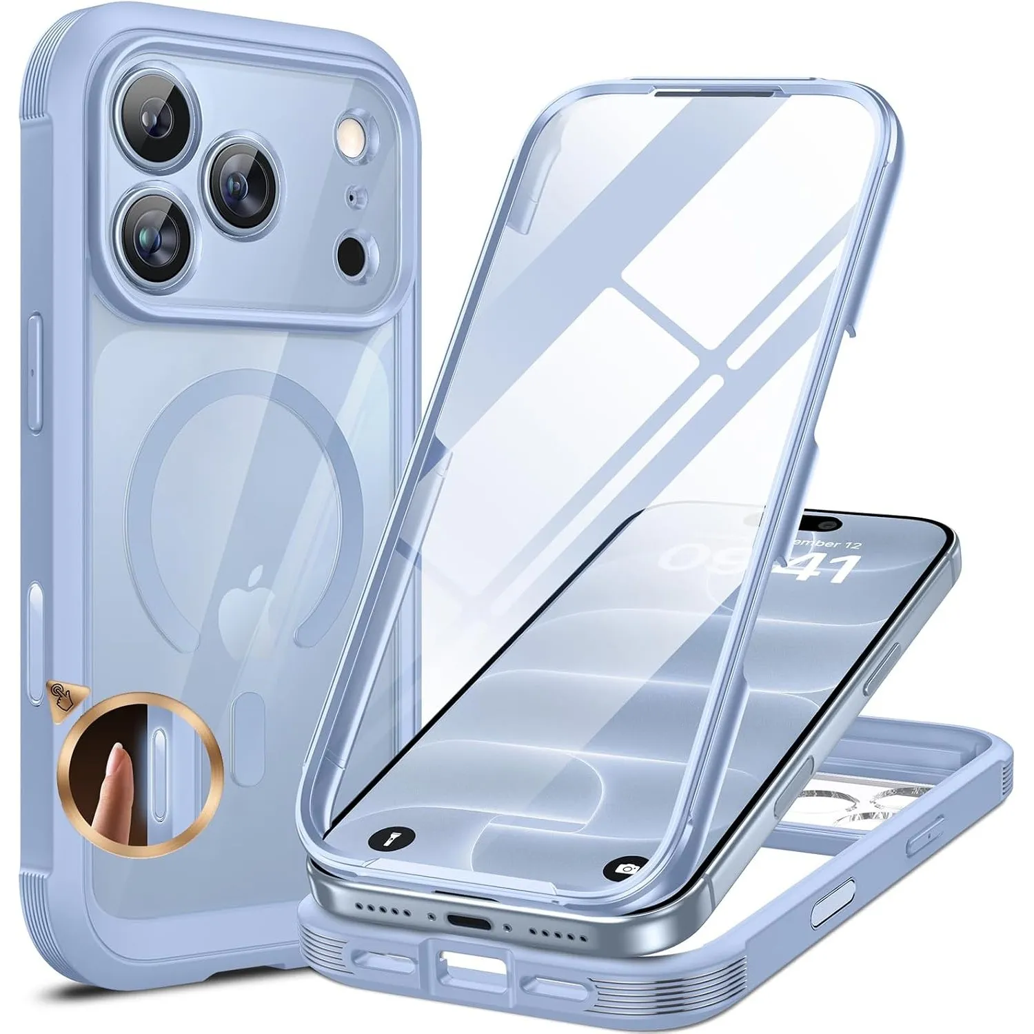 Miracase für iPhone 18 Pro Hülle 360° Stoßfest mit MagSafe, Hellblau