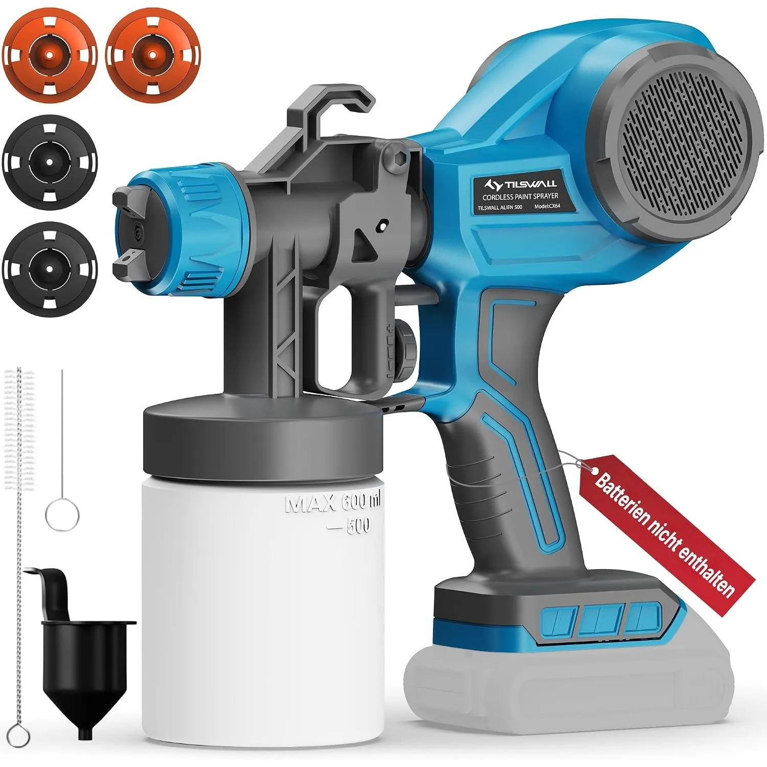 Tilswall Akku Farbsprühsystem Alien500, für Makita 18V (ohne Akku), 600ML