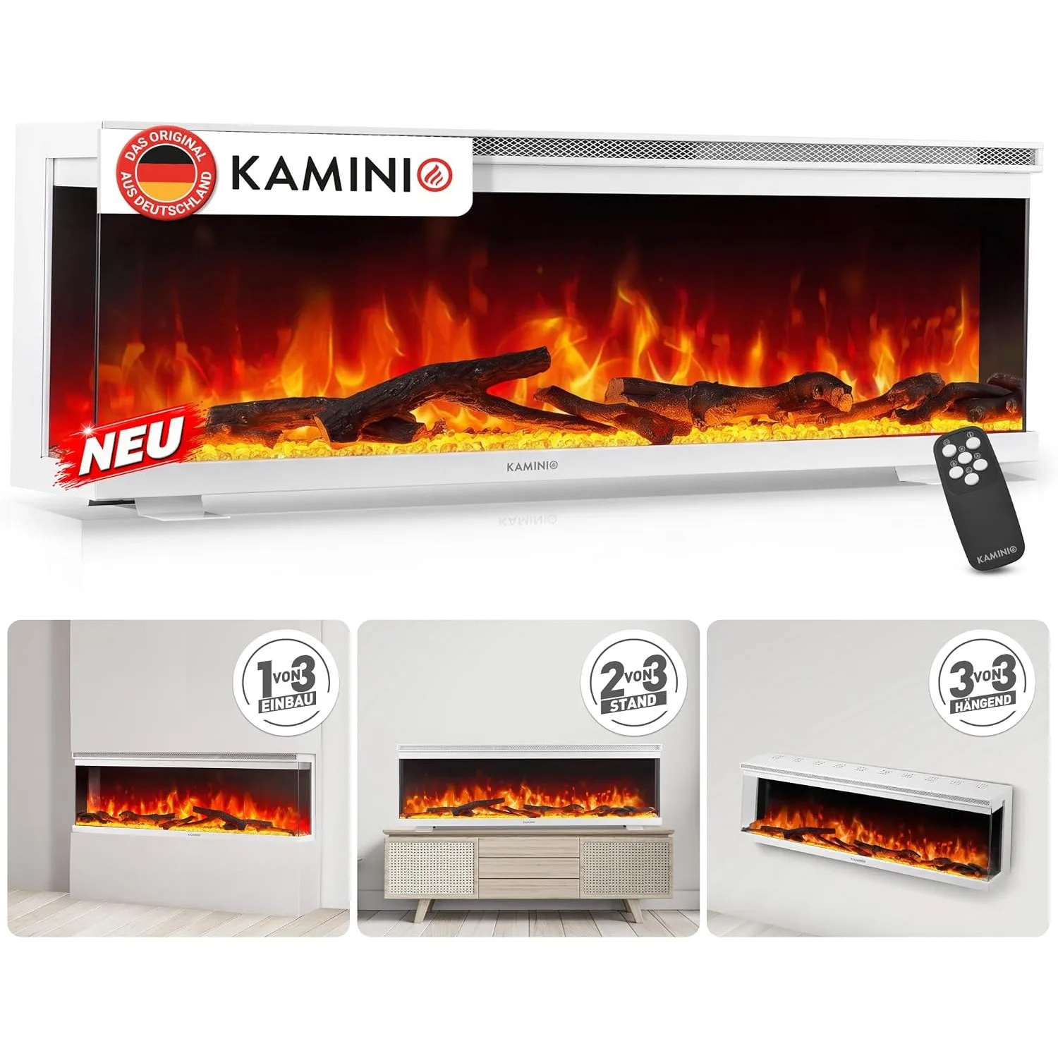 KAMINIO® Lea PRO 60 Elektrokamin mit Heizung [Stand, Einbau & Wand]