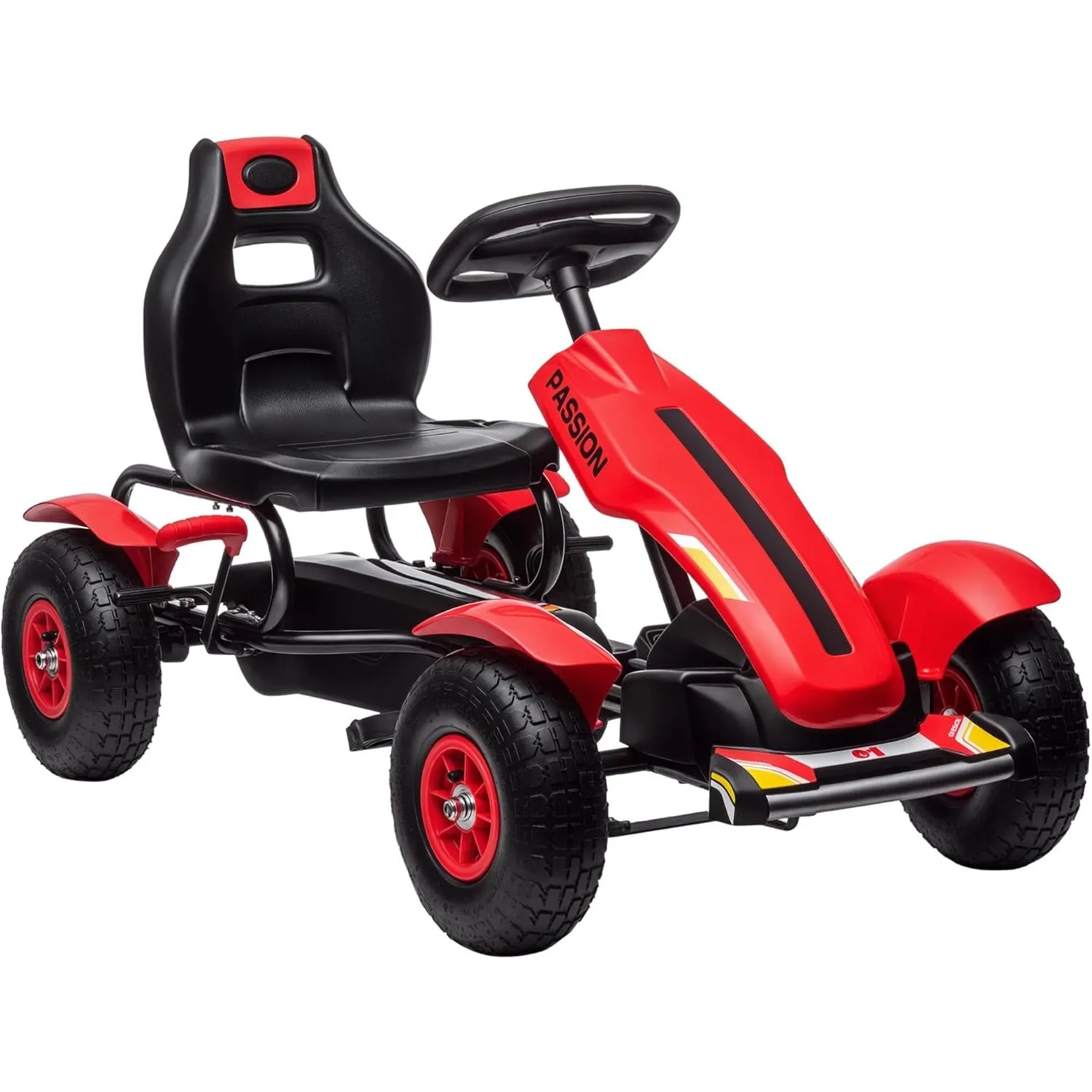 HOMCOM Gokart Tretauto mit Handbremse Pedal-Gokart Kinder 5-12 Rot