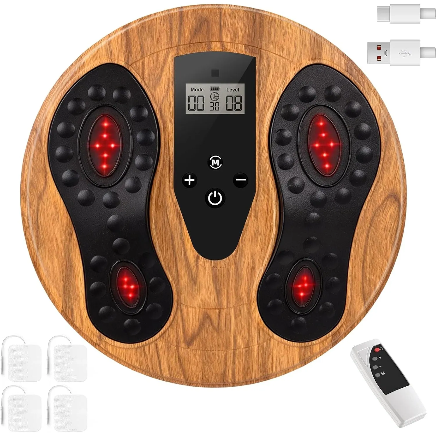 EMS Fußmassagegerät mit Rotlicht (660 nm-850 nm) mit 4 TENS Elektrodenpads