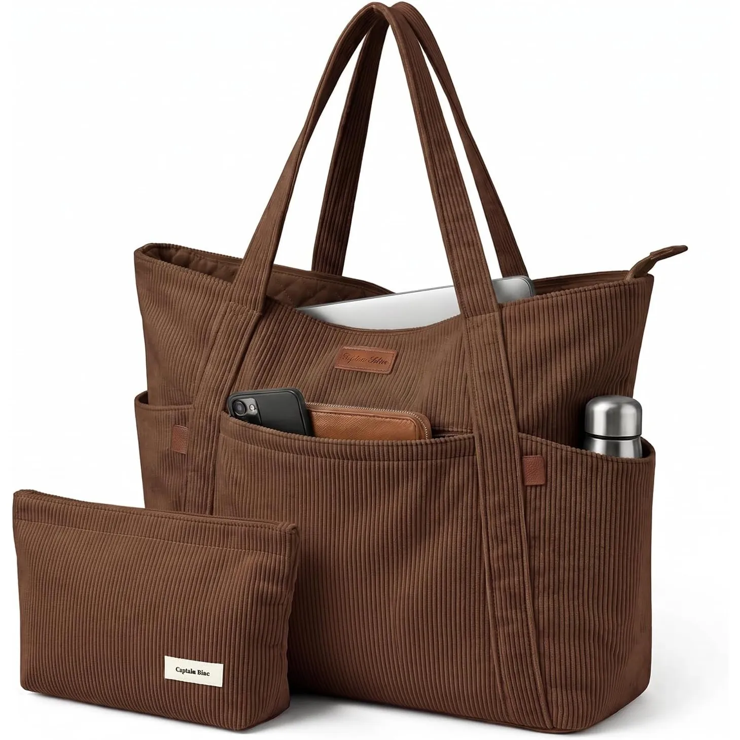 Captain Blues Cord Tasche Damen, Große Tote Bag mit Laptopfach, Shopper Tasche Damen mit Reißverschluss und weichem Bau…