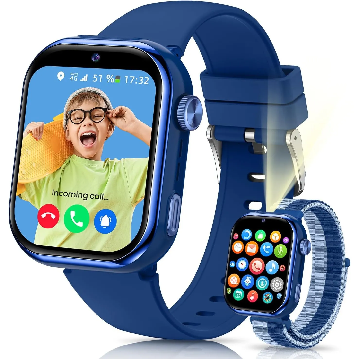 Smartwatch Kinder mit GPS und Telefon, Videoanruf, Taschenlampe Blau