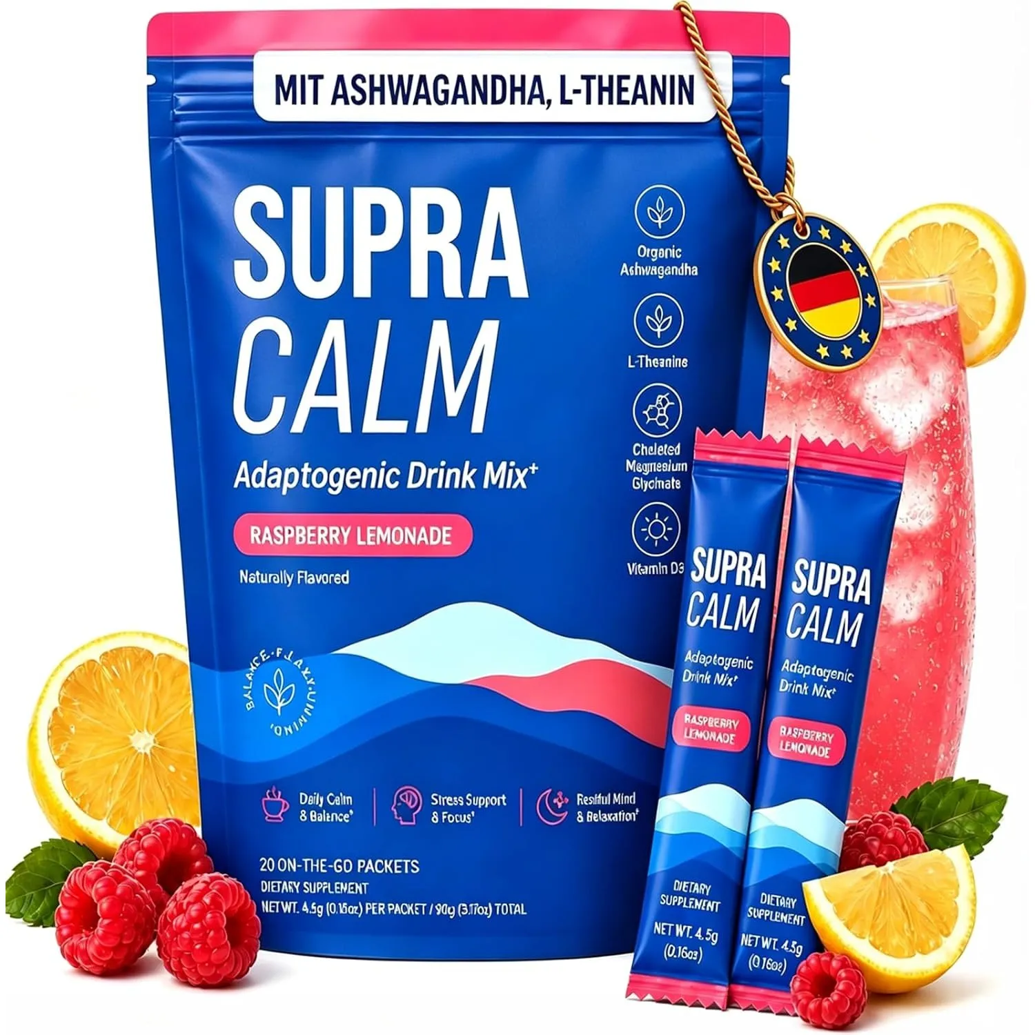 Jello Cortisol Cocktail Pulver,Cortisol Senken Abnehmen mit Ashwagandha,Magnesiumglycinat,Vitamin D3 & L-Theanin,Schlaf…