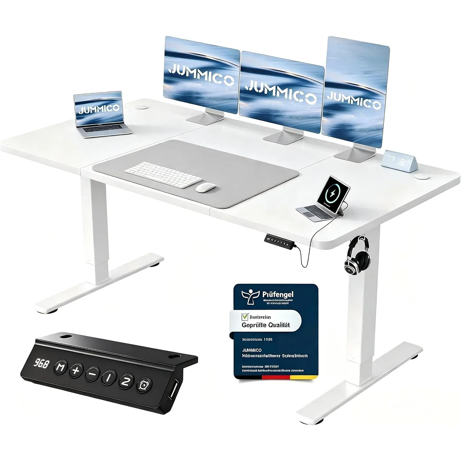 JUMMICO Höhenverstellbarer Schreibtisch 160 x 70 cm, USB-A-Anschluss