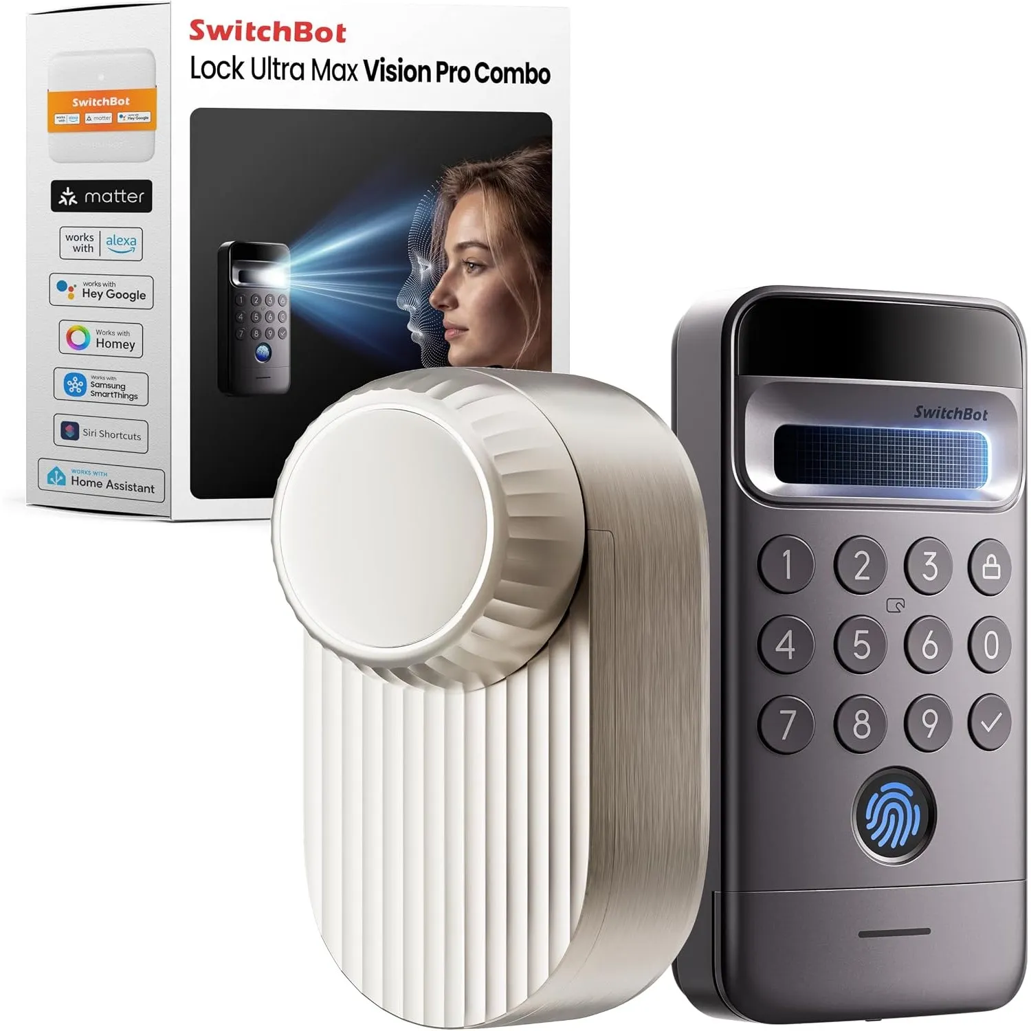 SwitchBot Lock Ultra Max with SwitchBot Vision Pro Keypad, 3D Face & Palm Veins Recognition, 1.1s Unlock, Easy Installa…