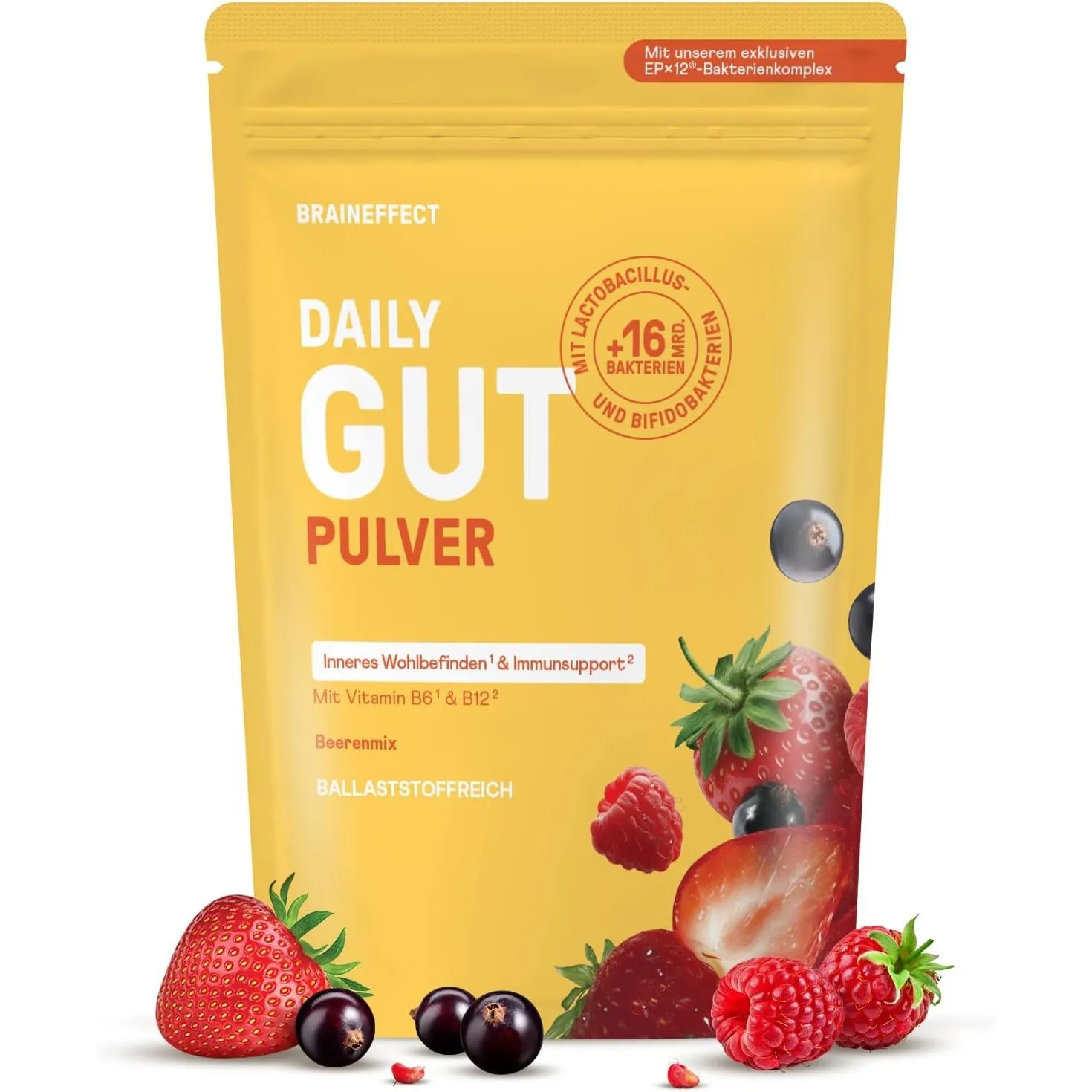 BRAINEFFECT DAILY GUT Beerenmix-Geschmack – Probiotisches Getränkepulver