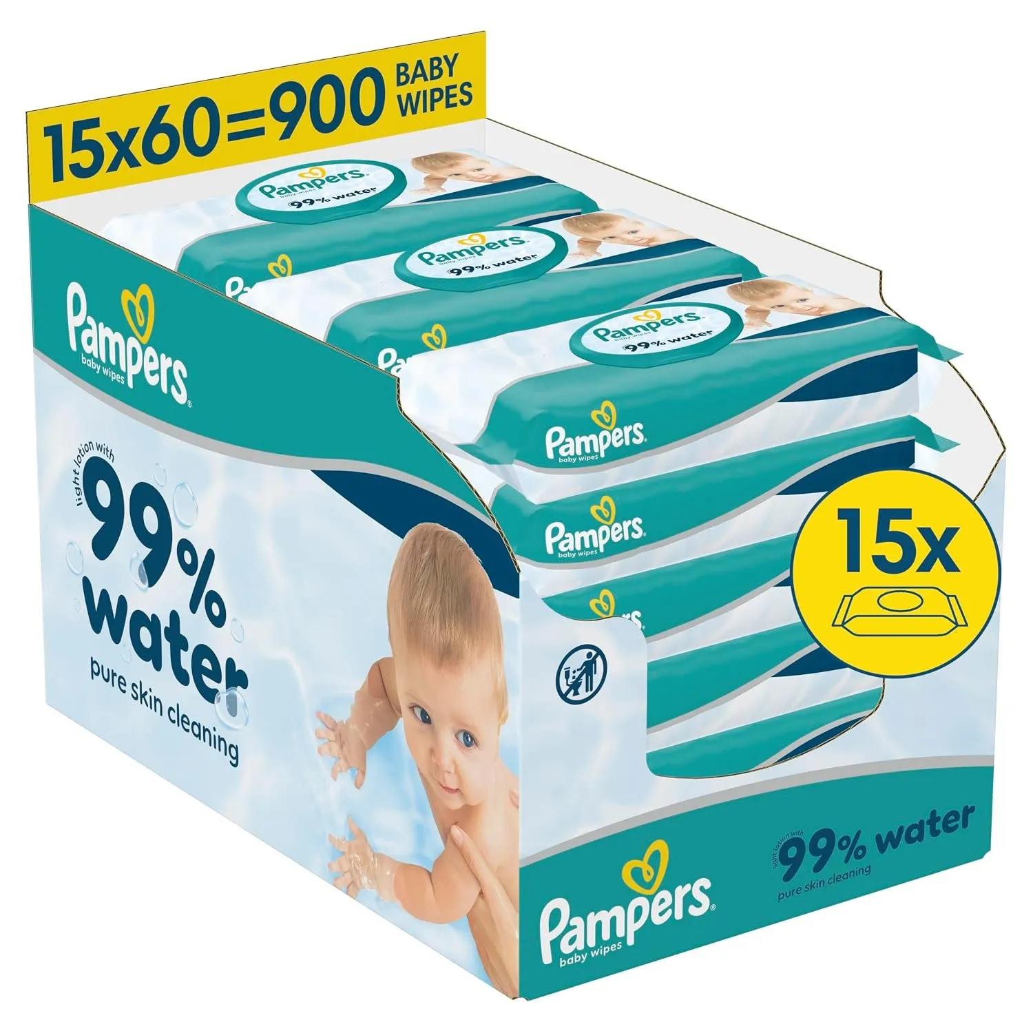 Pampers 99% Water Baby-Feuchttücher, 15x60 (900 Stück)