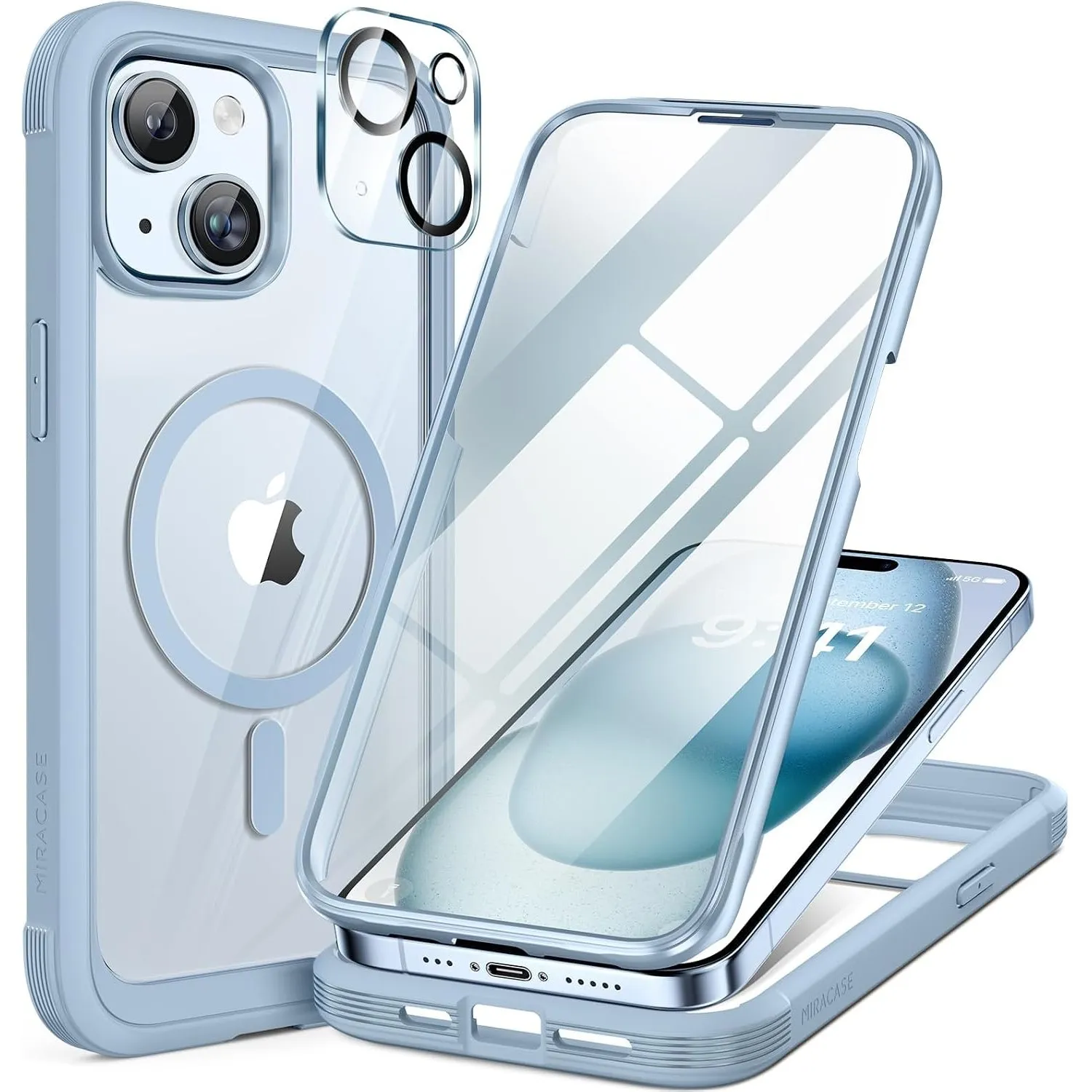 Miracase Vollschutzhülle für iPhone 15, Magsafe, Hellblau