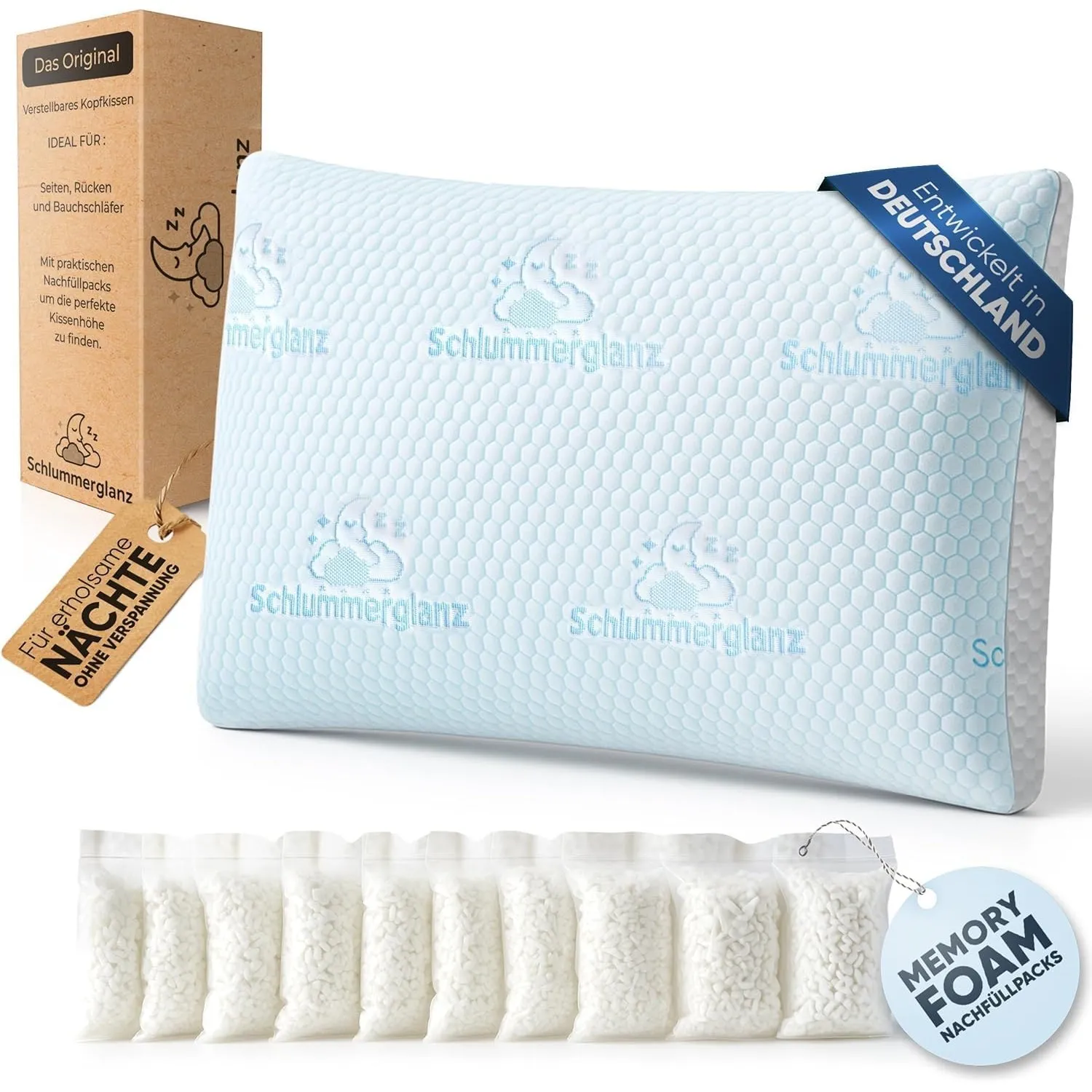 Memory Foam Nackenkissen - Kopfkissen 40x60 ergonomisch höhenverstellbar