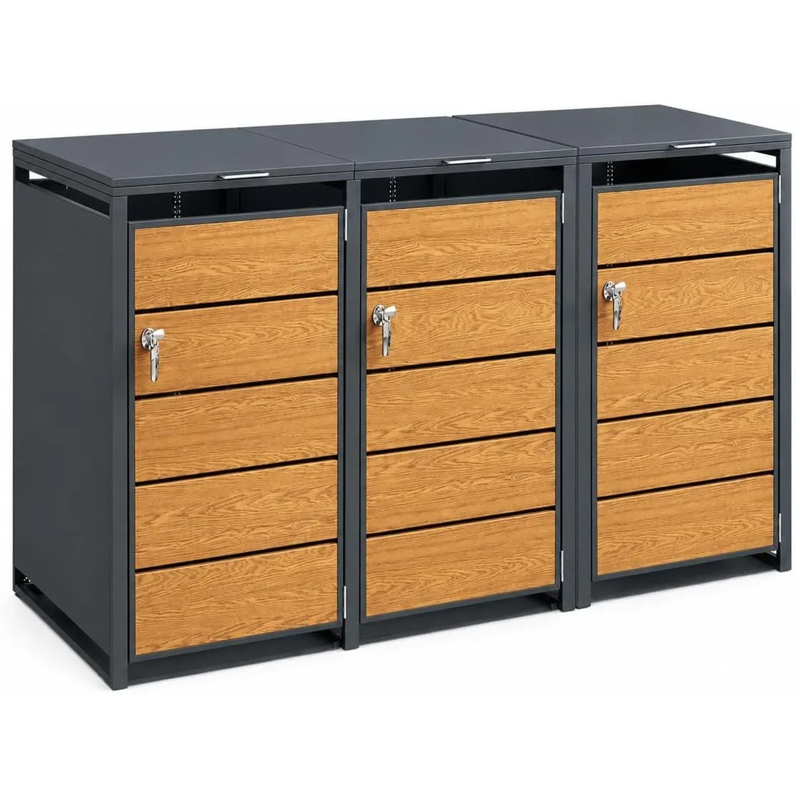SoBuy Mülltonnenbox Metall für 3×240L-Mülltonne 203,4×116,2×80,2 cm Garten