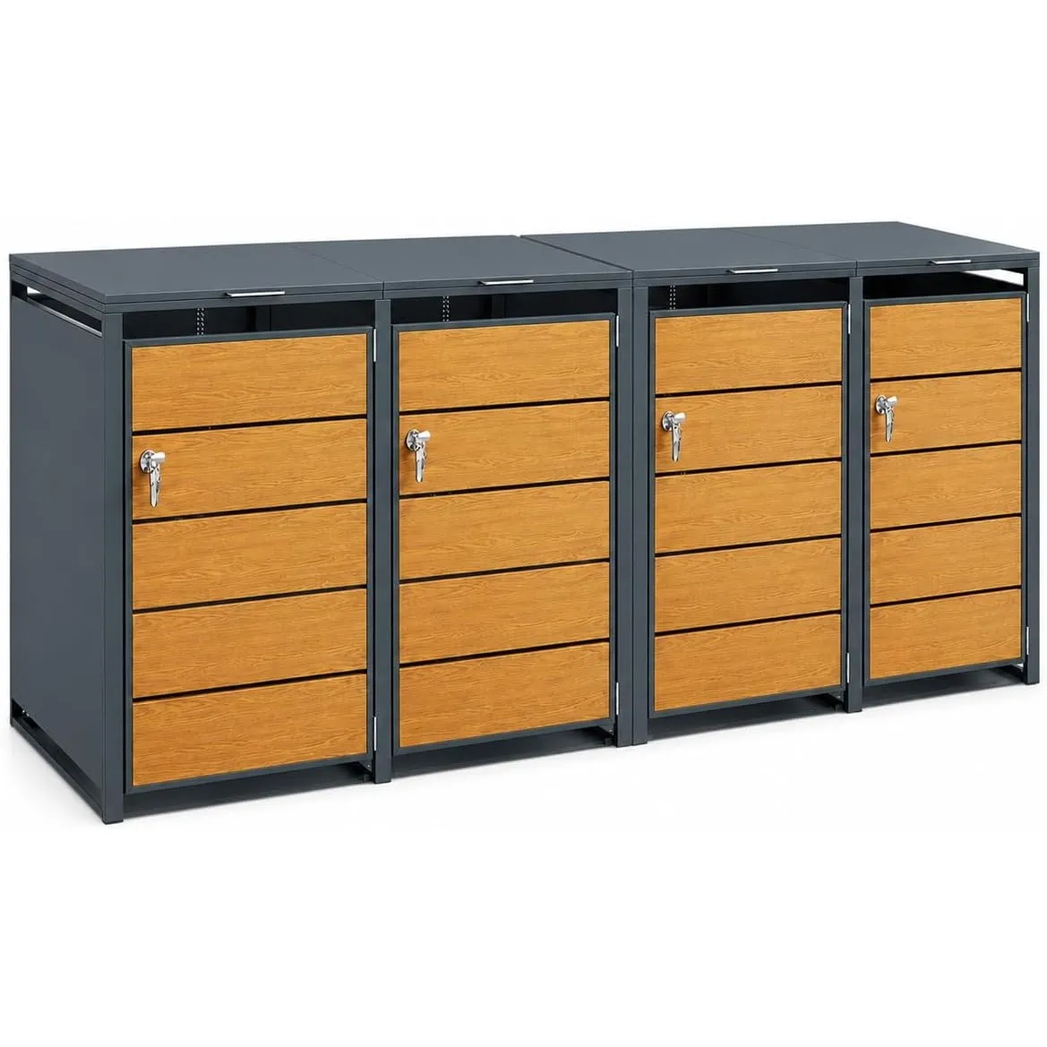 SoBuy Mülltonnenbox Metall für 4×240L-Mülltonne 268,4×116,2×80,2 cm Garten