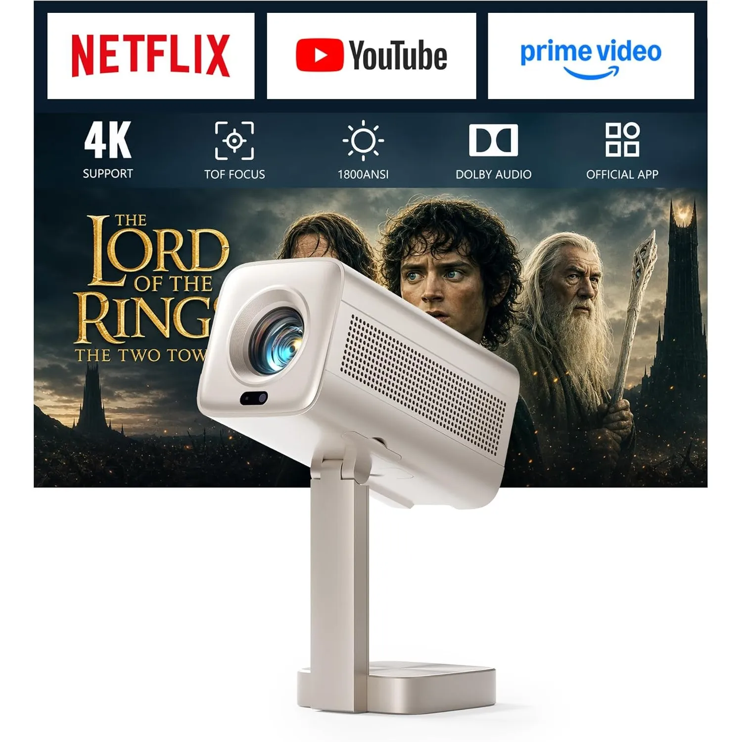 Smart Mini Beamer 4k Heimkino[Integrierte Netflix-App &1800 ANSI] VOPLLS Verbesserte Version TOF Autofokus/Trapezkorrek…