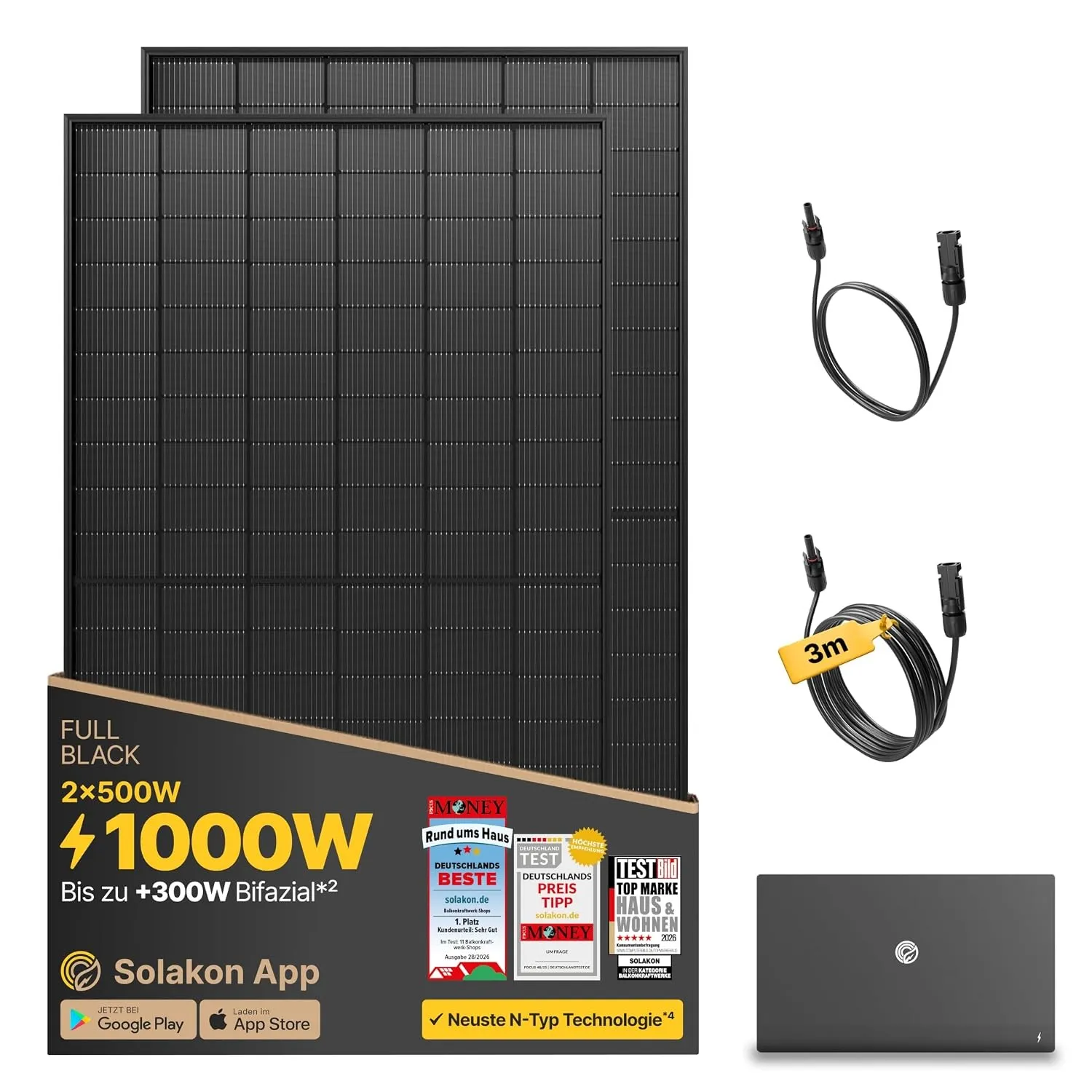 Solakon® 1000W Balkonkraftwerk mit Speicher, Solakon ONE mit 2,11 kWh