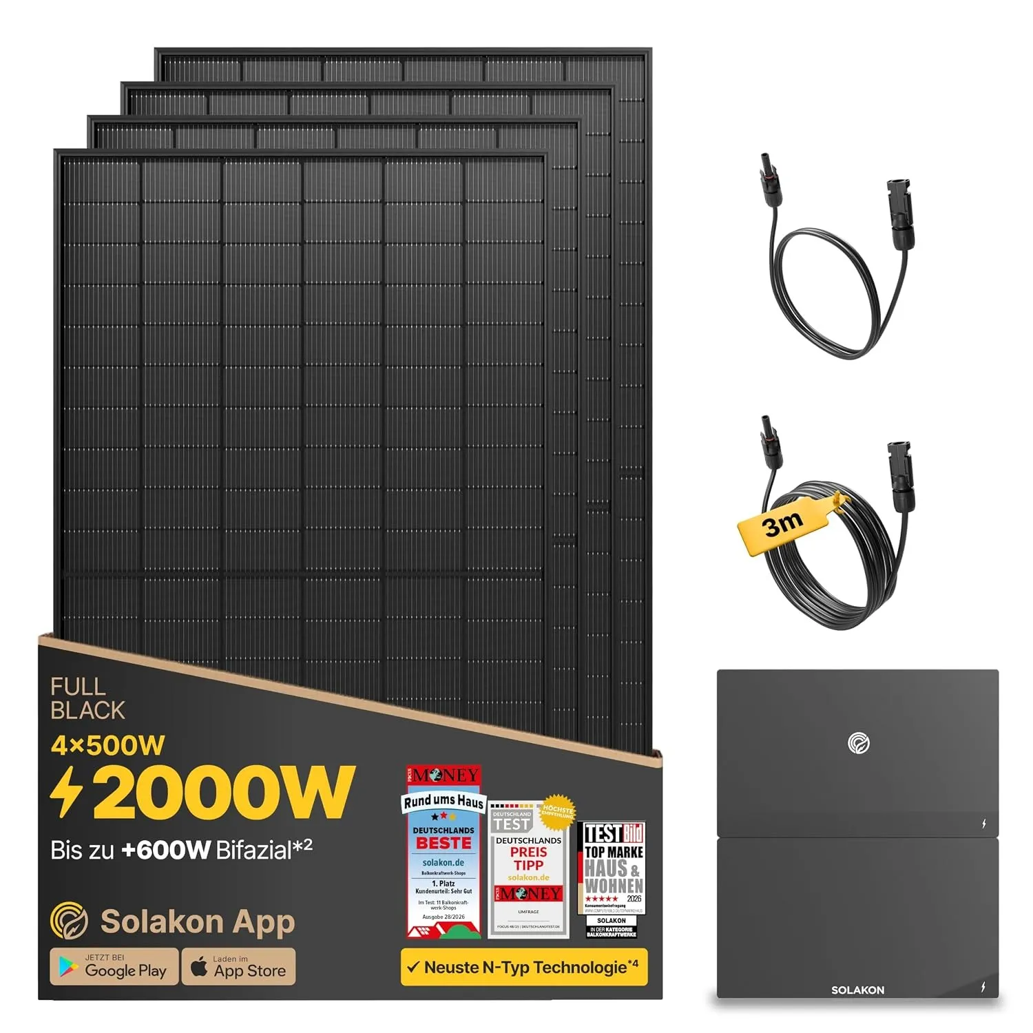 Solakon® 2000W Balkonkraftwerk mit Speicher, Solakon ONE mit 4,22 kWh