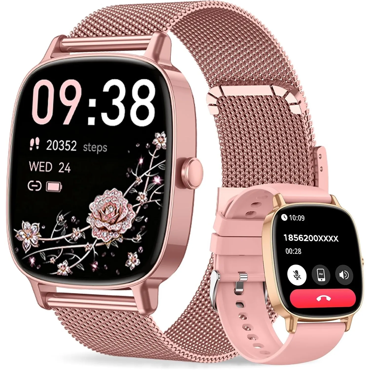 coioc Smartwatch Damen mit Telefonfunktion(2 Armbändern), 1.85 Zoll HD Sportuhr, 120+ Sportmodi, IP68 Wasserdicht Fitne…