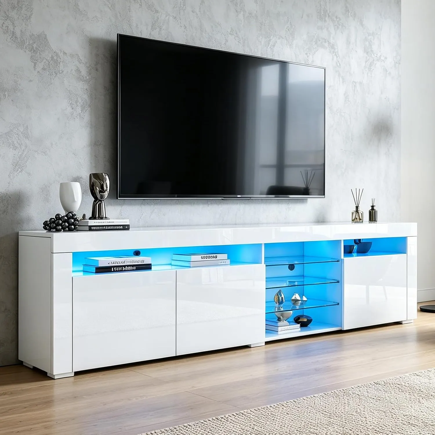 180cm TV Schrank,Hochglanz fernsehkommode,TV Cabinet für bis zu 75 Zoll