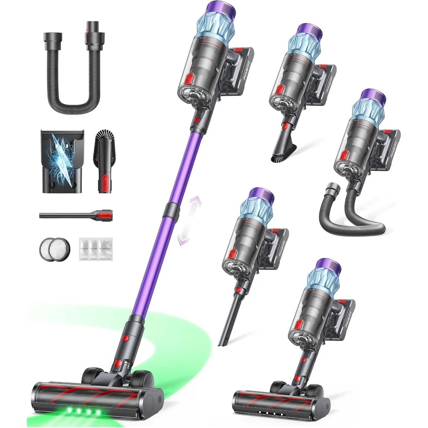 Akku Staubsauger 650W/55kPa/70Min, Staubsauger Kabellos mit 1M Schlauch, Aromatherapie, Wandladestation, Staubbehälter-…