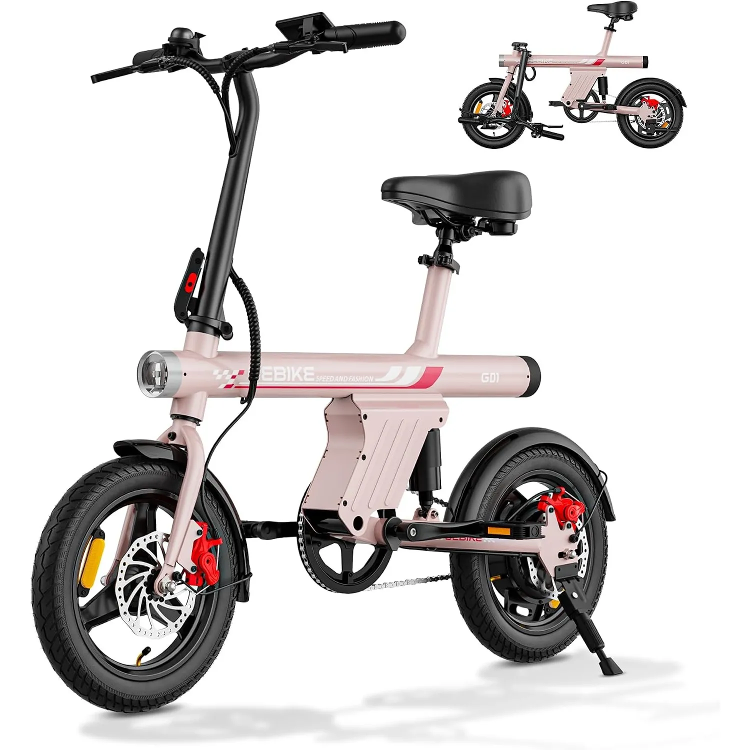 E Bike Klapprad 14 Zoll, bis zu 70 km Reichweite, 36V 13,5Ah Akku, 250W Motor, Doppelscheibenbremsen, Singlespeed, Komp…