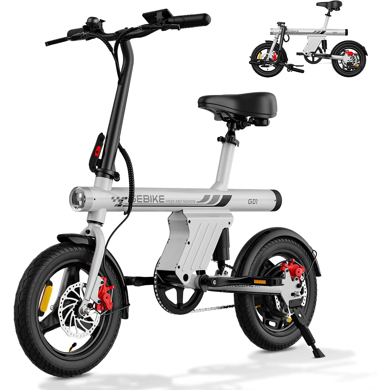 E Bike Klapprad 14 Zoll, bis zu 70 km Reichweite, 36V 13,5Ah Akku, 250W Motor, Doppelscheibenbremsen, Singlespeed, Komp…