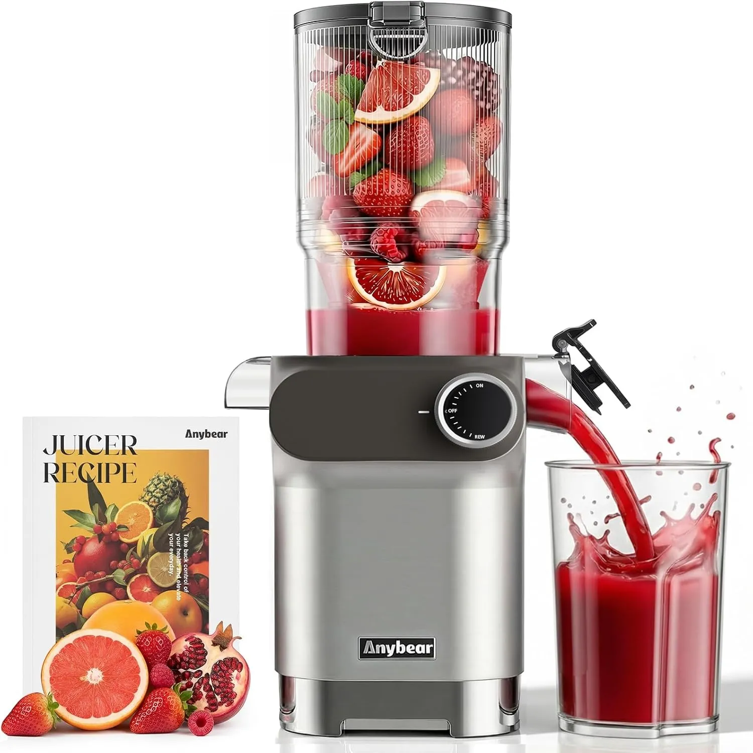 Anybear Entsafter 200W Slow Juicer, 110mm großem Einfüllschacht, Rezepte