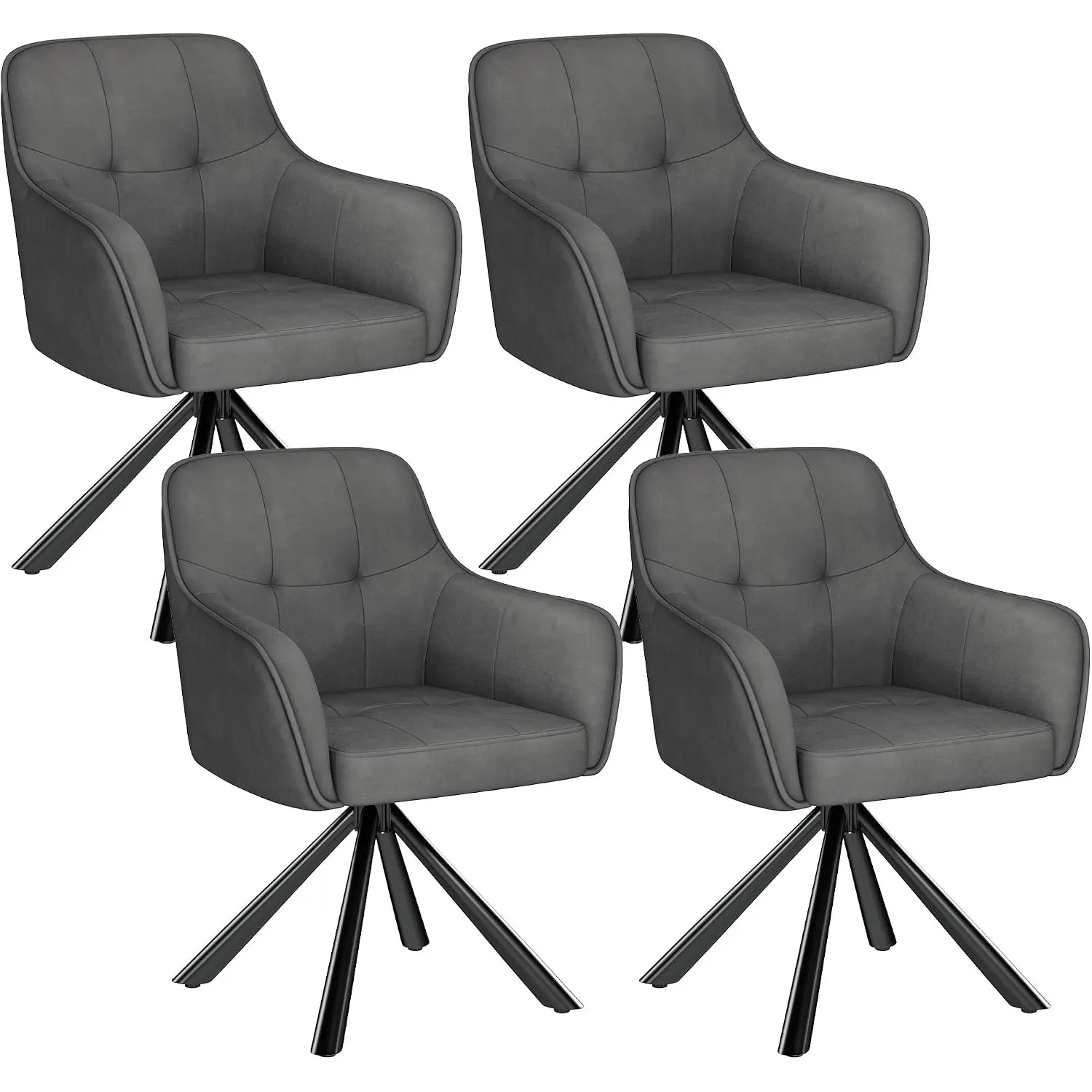 YOUDENOVA Esszimmerstühle 4er Set, 360° drehbar, Samt, Armlehne, Grau