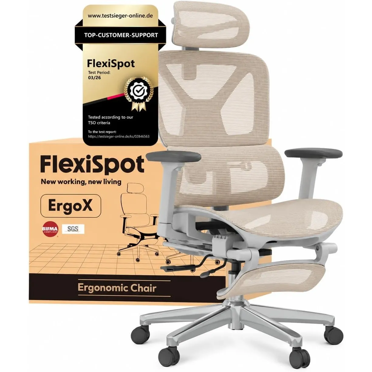 FLEXISPOT Ergonomischer Bürostuhl ErgoX Beige