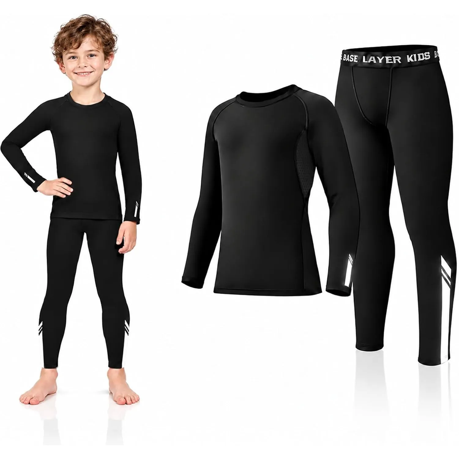 Thermounterwäsche Kinder- Funktionsunterwäsche Kinder mit Reflektorstreifen & Fleece‑Innenfutter, Atmungsaktiv Schnellt…