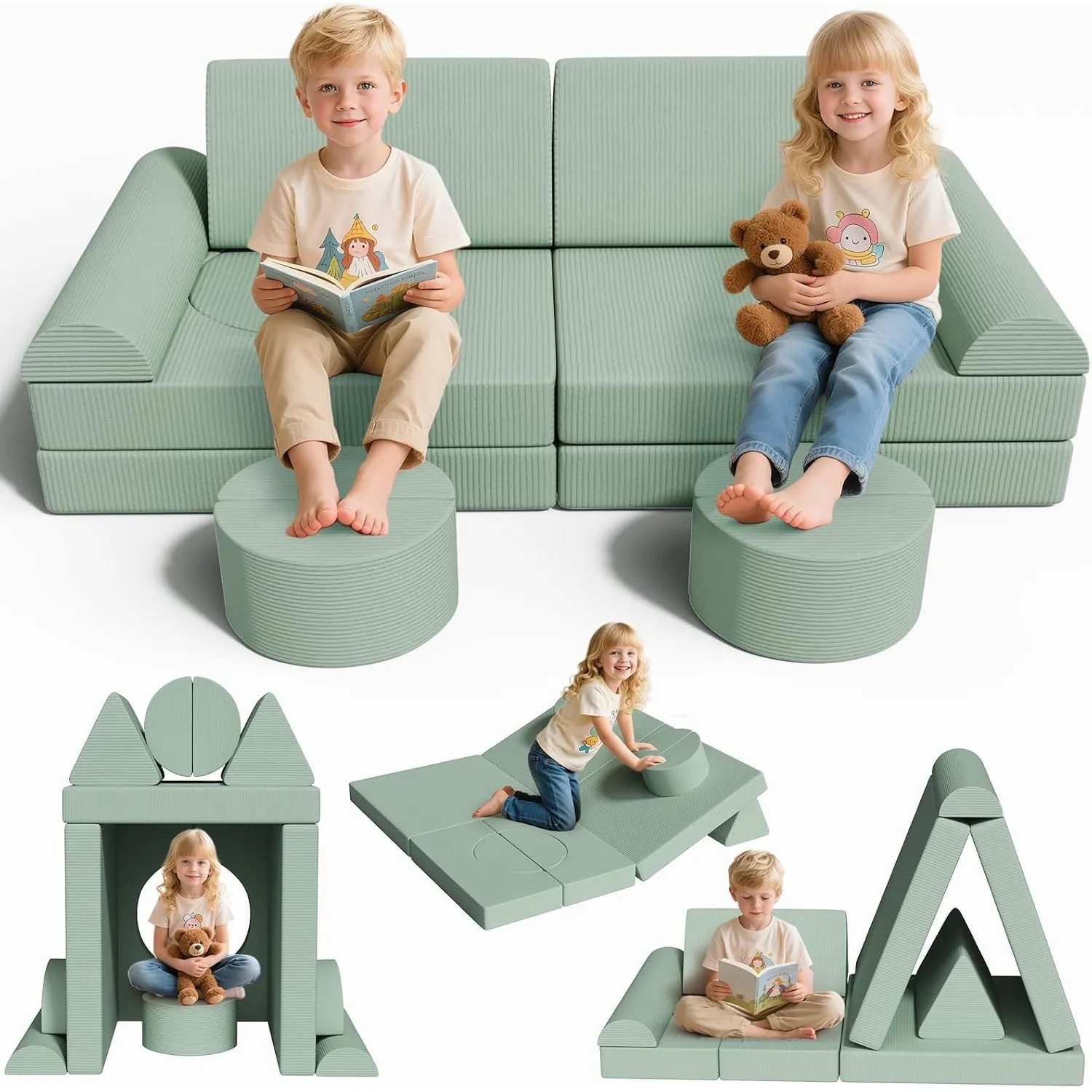 MAMIZO Spielsofa Cord,Kindersofa-Bausteine,Ausklappbar Spielsofa für Kinder