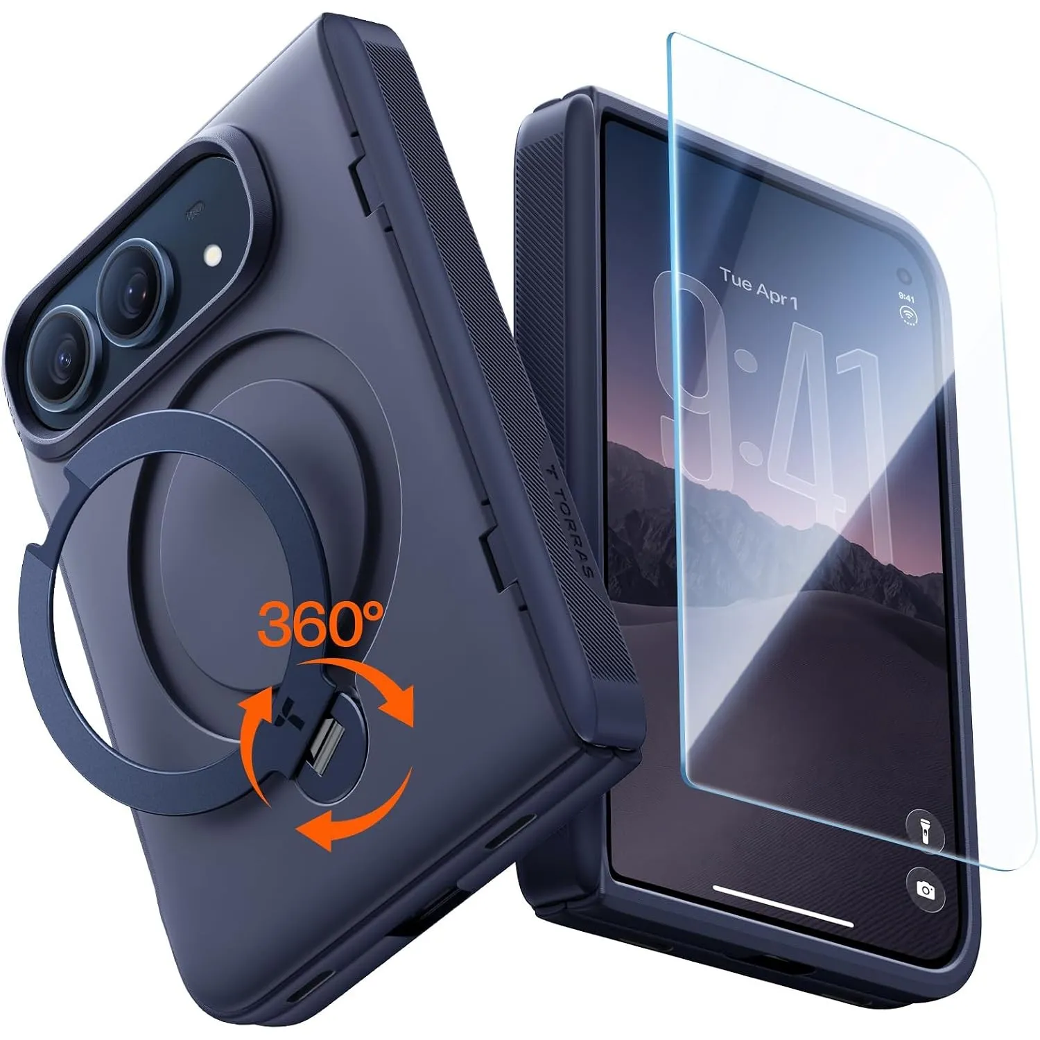 TORRAS Ostand Q3 Spin für iPhone Duo Hülle für MagSafe mit 360° Stand Blau