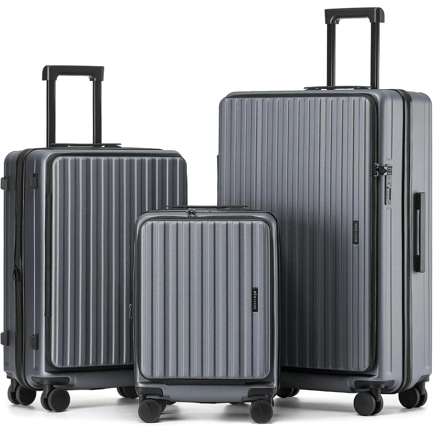 Münicase Kofferset 3-teilig, Reisekoffer Top-Öffnung, TSA, Businessgrey