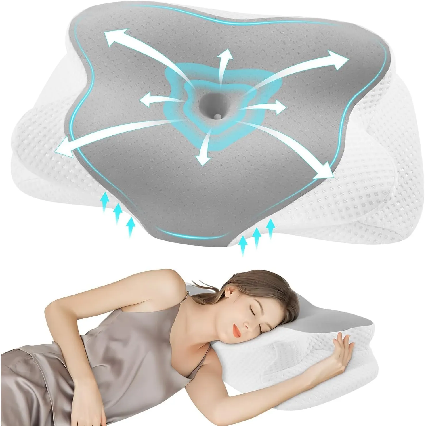 DONAMA Nackenkissen Memory Foam, Ergonomisches Kopfkissen, 6-Zonen