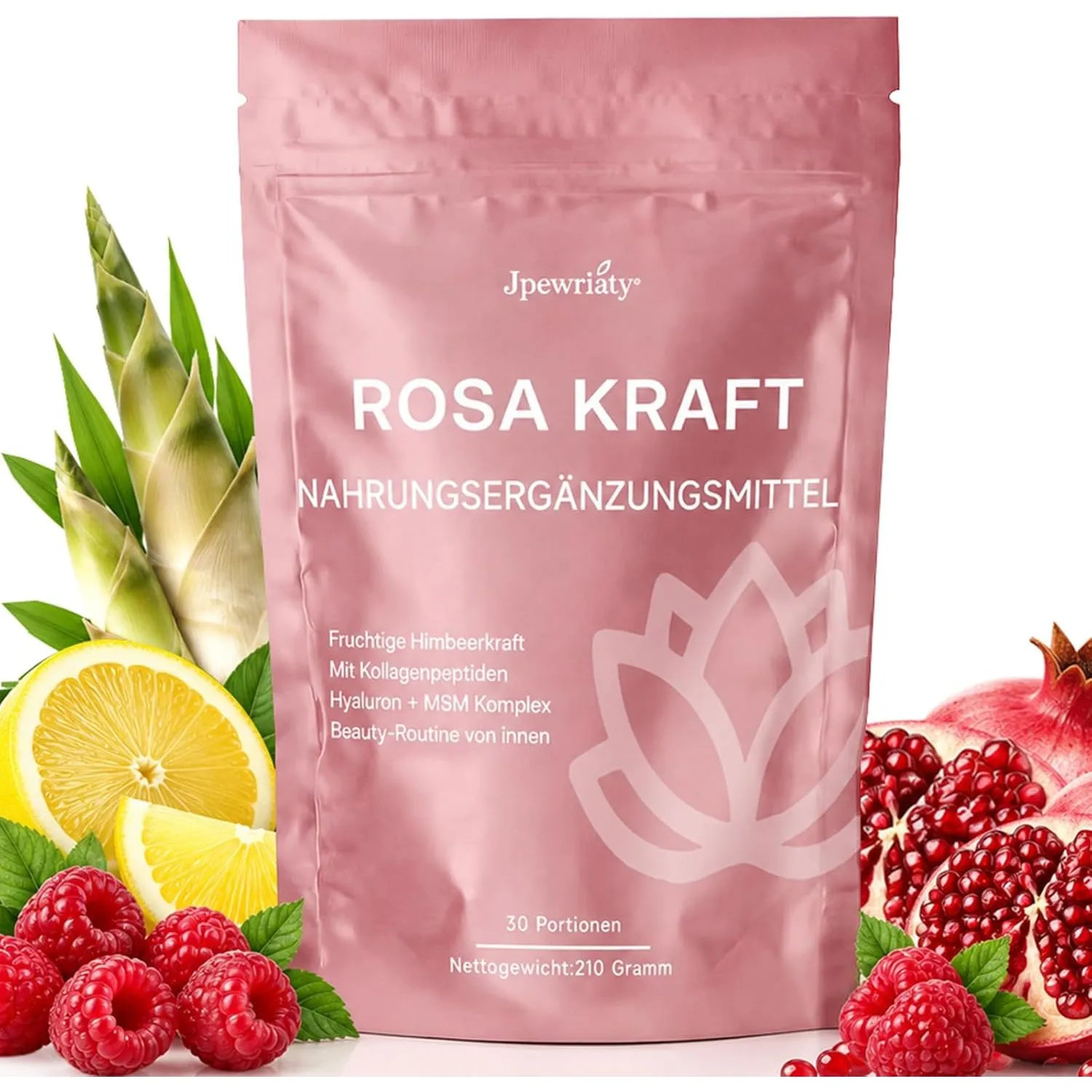 210 g Rosa Superfood Helfer – Rosa Kollagenpulver Glanz, mit grünen Pflanzenpulvern, Acerola, Kollagen + Hyaluronsäure,…