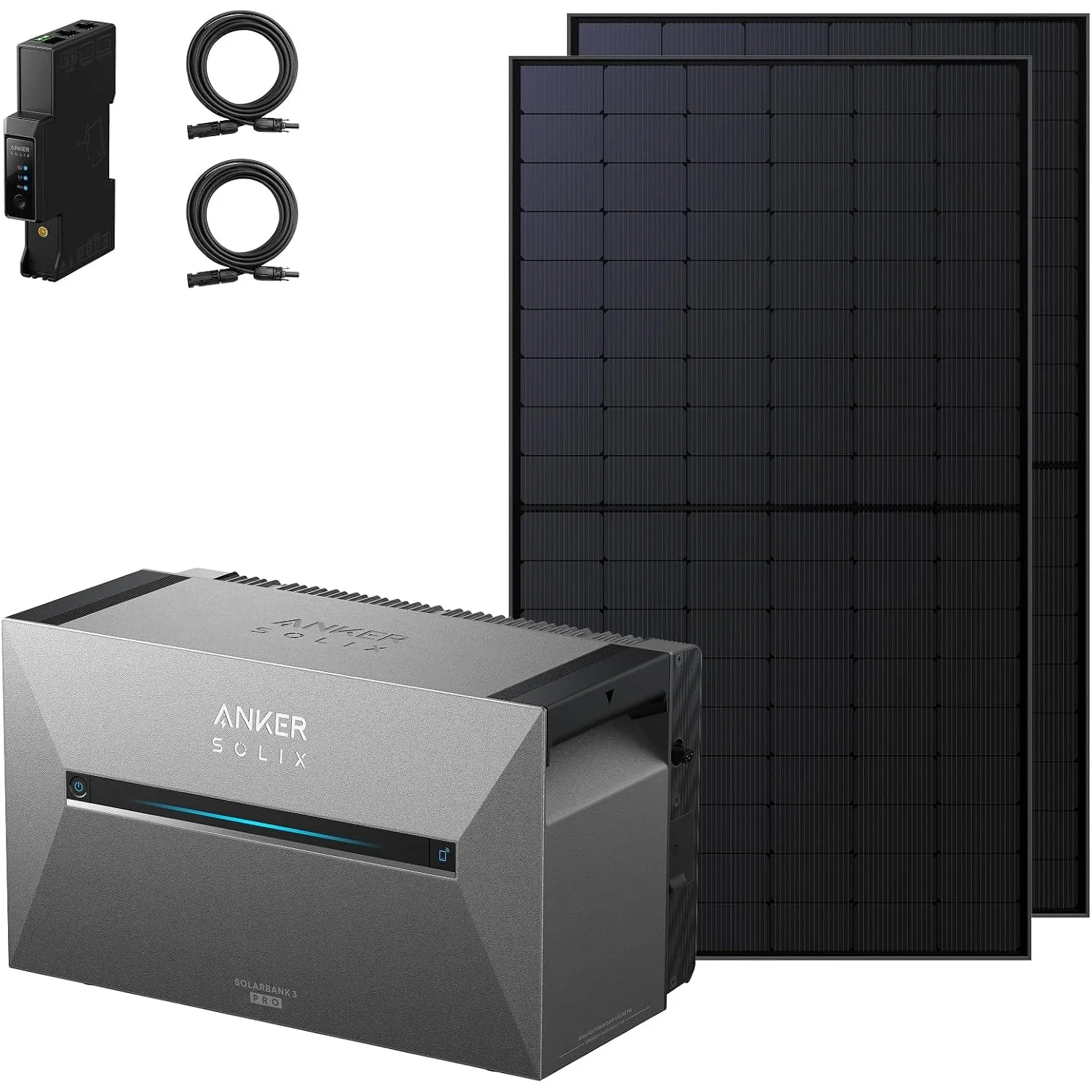 Anker SOLIX 3 Pro Solarbank + 2× 500W Solarmodule + 2× 5m Kabel