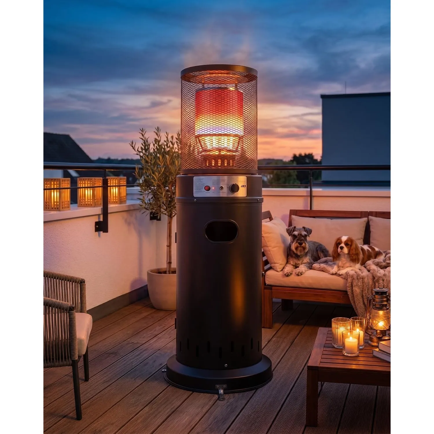 Amopatio Gas Heizstrahler Outdoor 13 kW | LPG Terrassenheizer mit Rollen | Heizpilz außen mit stufenloser Regulierung |…