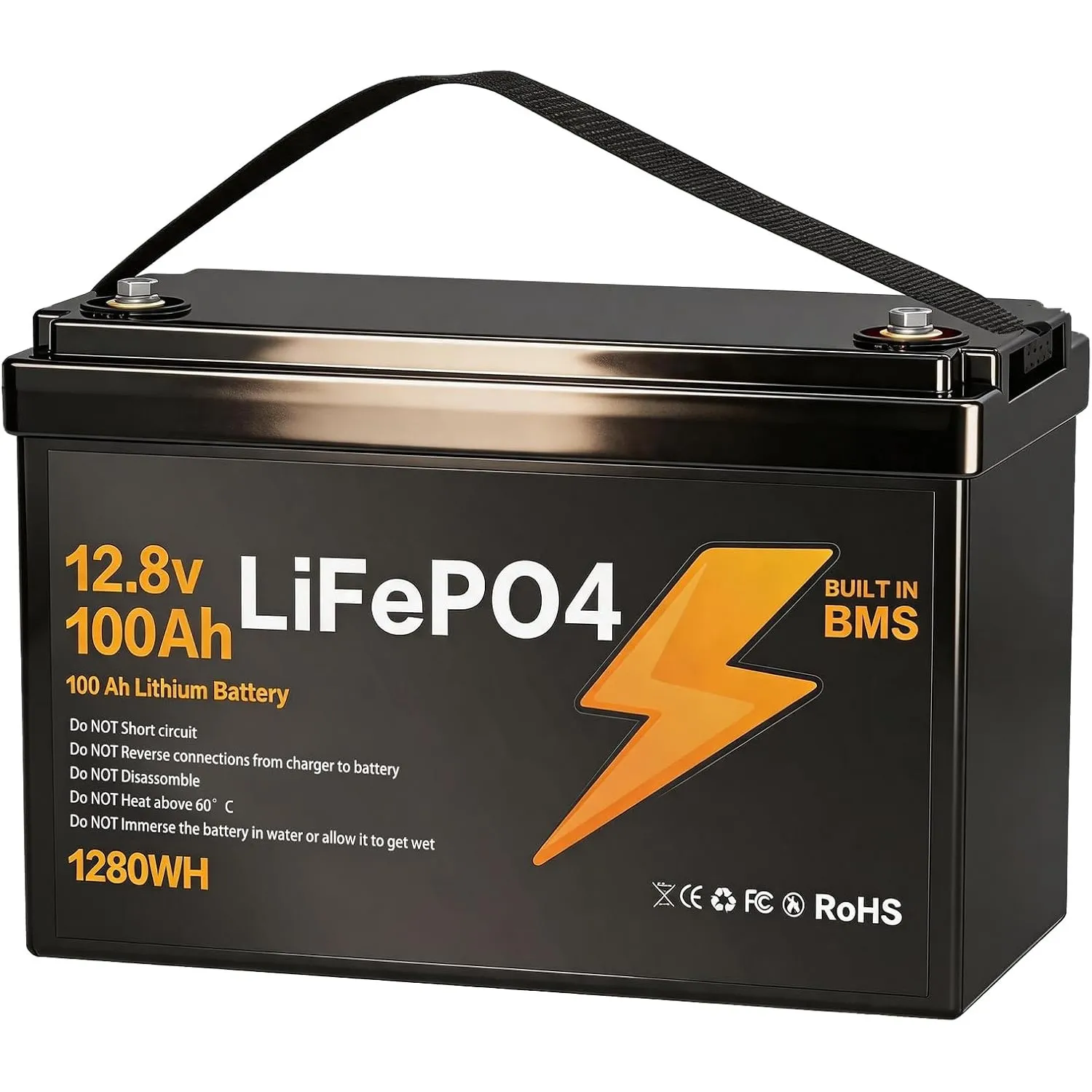 100Ah 12V LiFePO4 Akku, Tiefentladungssicher mit Niedrigtemperaturschutz, Schutz IP65 Lithium Akku mit Maximal 4P2S in …