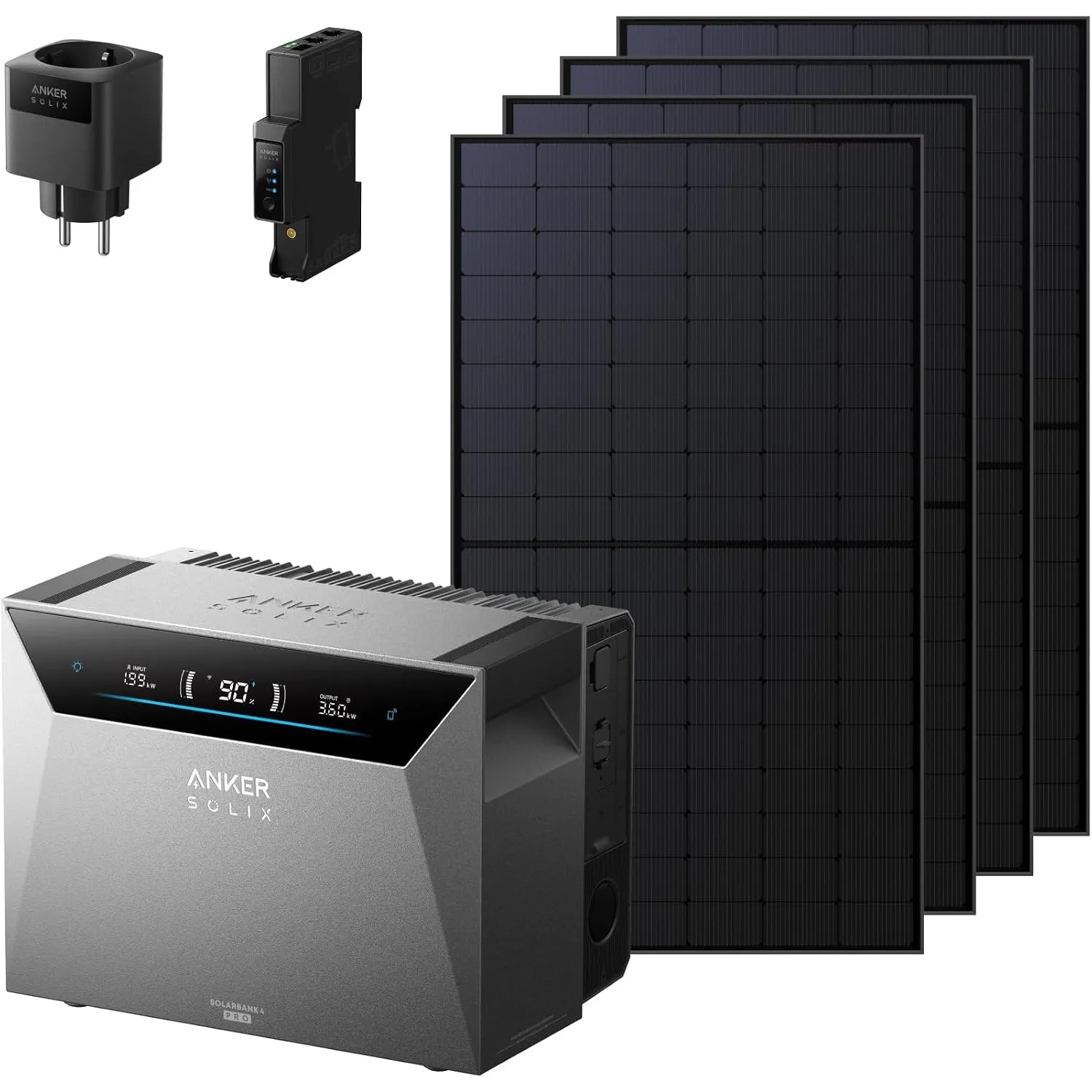 Anker SOLIX Solarbank 4 Pro + 4× 500W Solarpanels + Smart Plug Gen 2